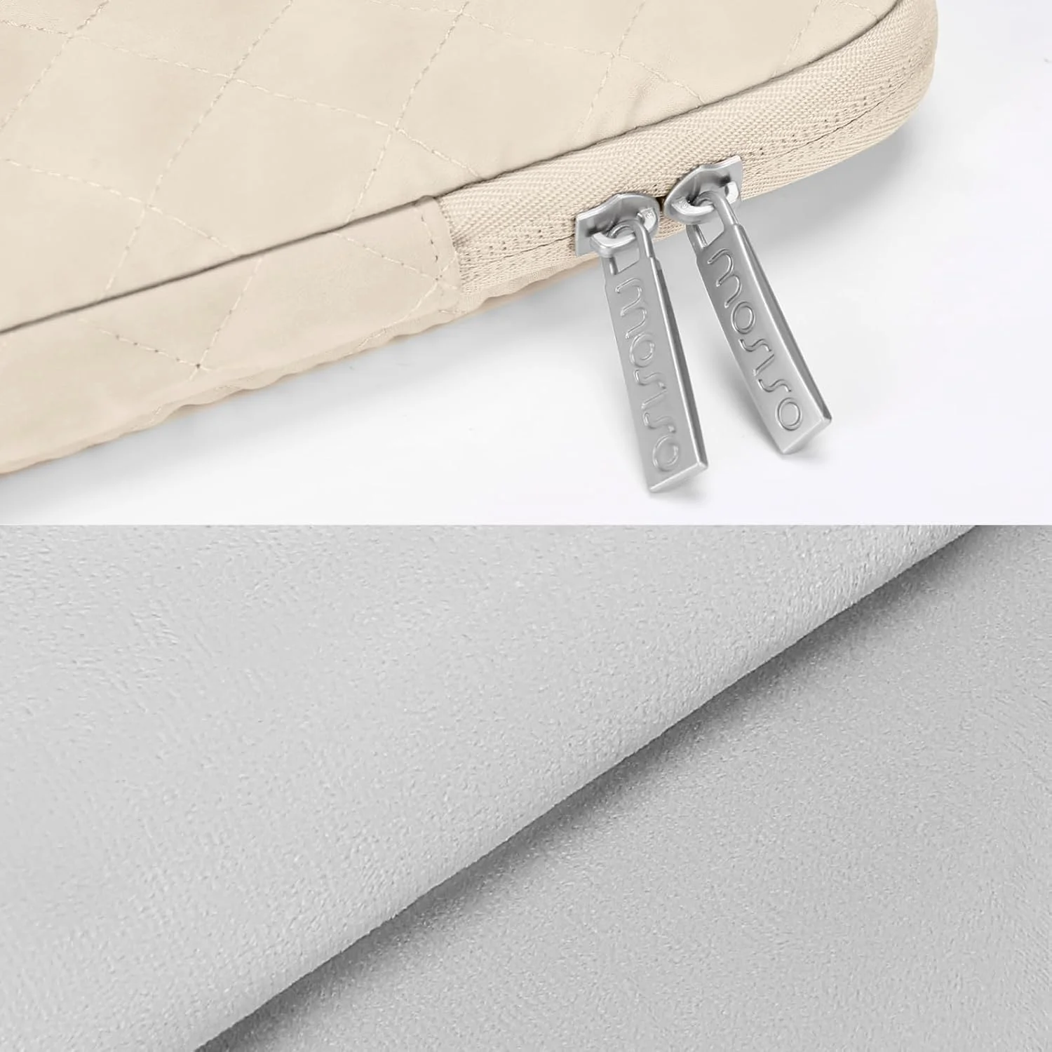 کیف لپ تاپ MOSISO سایز 13.3 اینچ، کیف آستین لپ تاپ 13-14 اینچی سازگار با MacBook Air/Pro 13 / Pro 14، نوت بوک HP Dell ASUS، کیف کامپیوتر عمودی لحافی مربعی با جیب و کیف کوچک، رنگ Sand