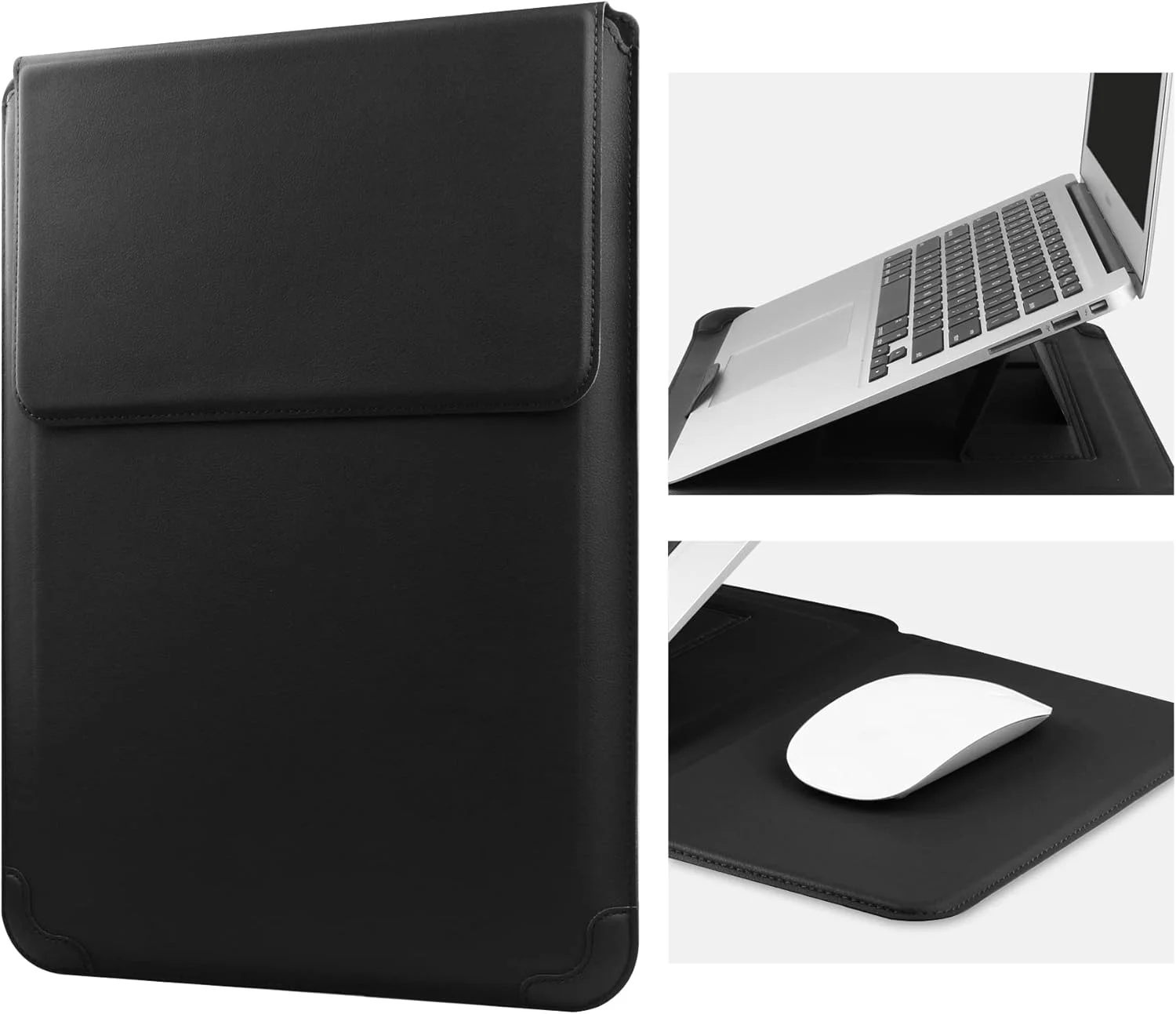 کیف چرمی محافظ لپ تاپ 14 اینچی HoYiXi با قابلیت استند، سازگار با MacBook Pro 14 2021 / ASUS Vivobook 14 / HP Pavilion X360 / Lenovo IdeaPad 14 / Dell Lenovo HP ASUS Acer HUAWEI Matebook 14 اینچی، مشکی