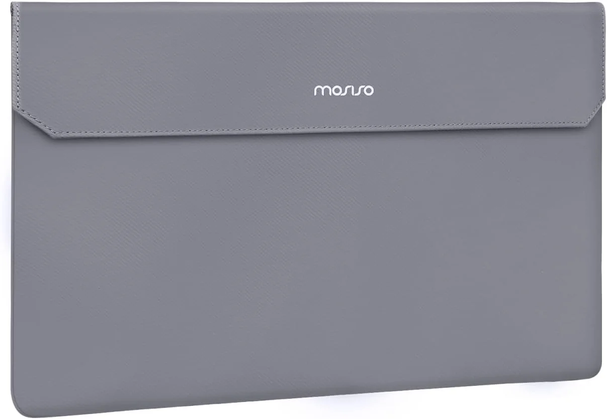 کیف محافظ مانیتور قابل حمل MOSISO سایز 16.1 اینچ، کیف حمل برای اکثر مانیتورهای قابل حمل 15.6-16.1 اینچی، کیف مانیتور لپ تاپ با جیب جلویی، کیف چرمی PU برای مانیتور لپ تاپ مسافرتی، خاکستری