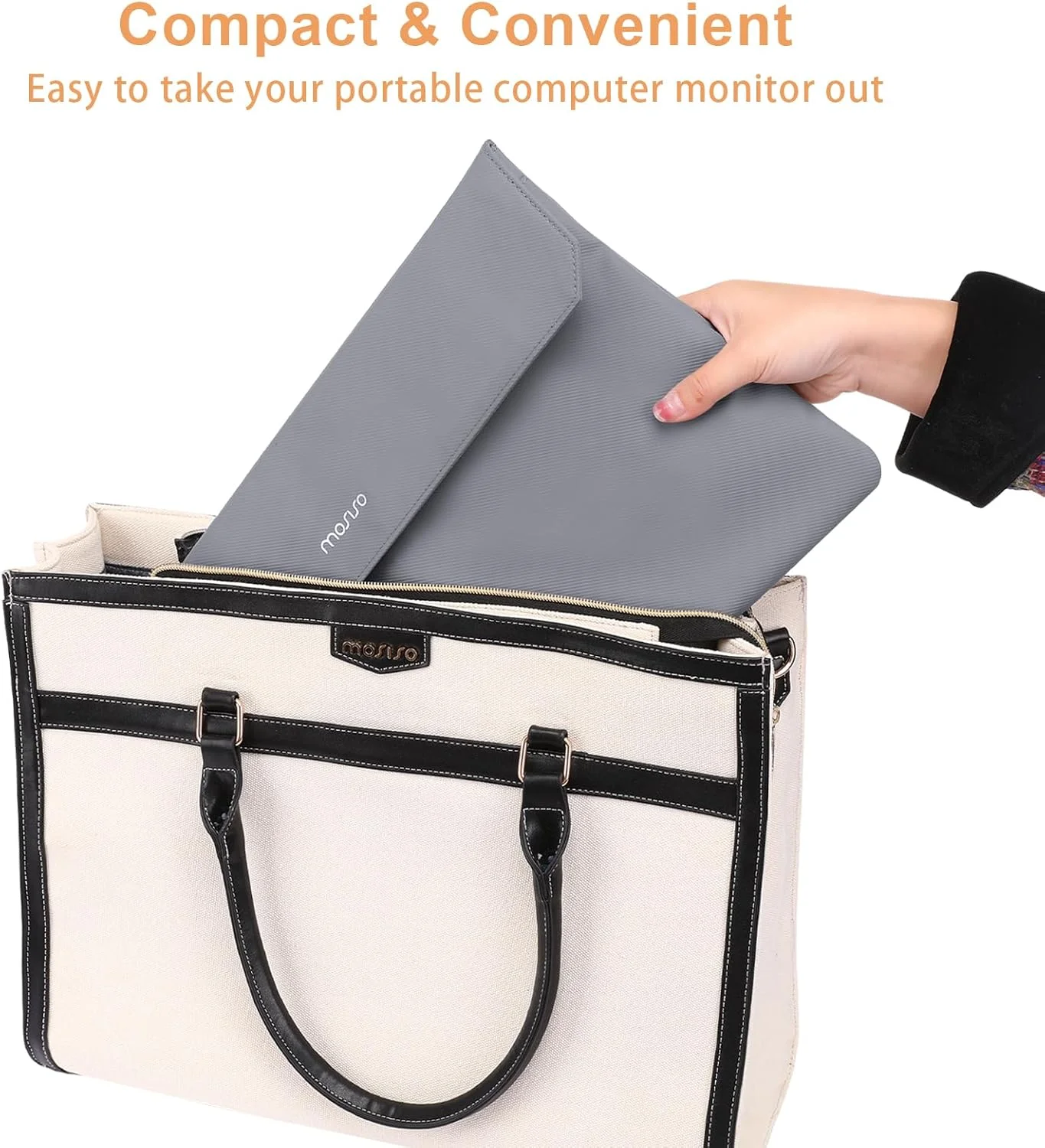 کیف محافظ مانیتور قابل حمل MOSISO سایز 16.1 اینچ، کیف حمل برای اکثر مانیتورهای قابل حمل 15.6-16.1 اینچی، کیف مانیتور لپ تاپ با جیب جلویی، کیف چرمی PU برای مانیتور لپ تاپ مسافرتی، خاکستری