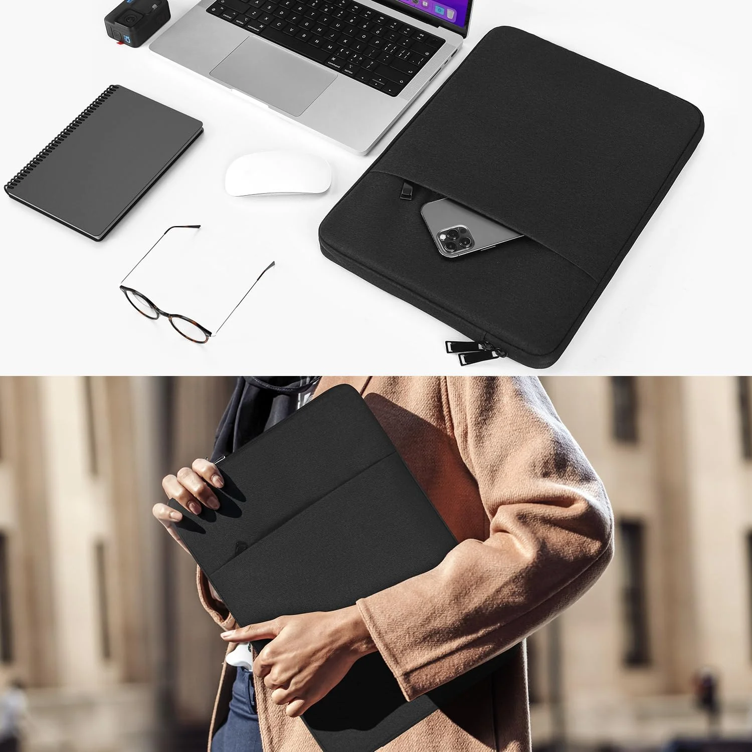 کیف محافظ لپ تاپ CaseBuy مناسب برای DELL XPS 15 / Inspiron 14، HP Pavilion 14/Chromebook 14/Steam 14، Lenovo ideapad 14، ASUS Vivobook 14، کیف ضد آب 14 اینچی - مشکی