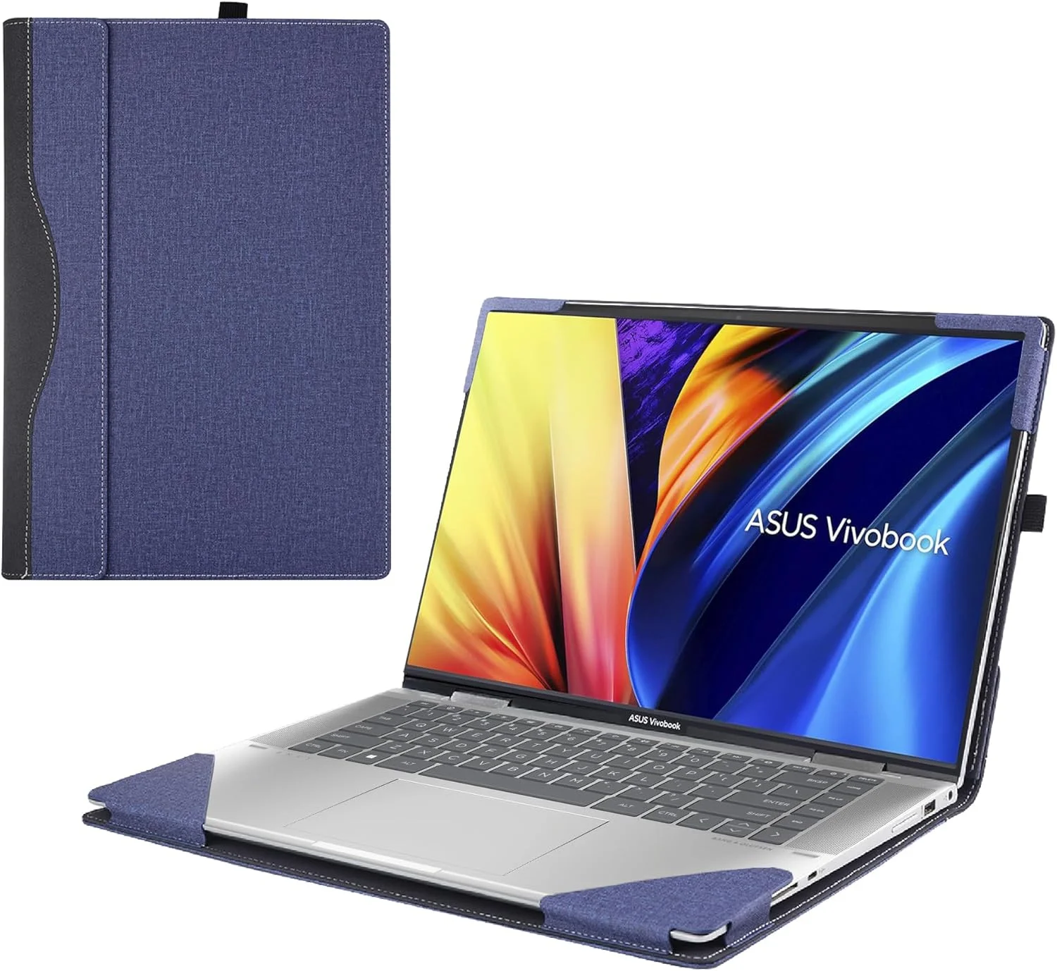 کاور لپ تاپ Gruattreay سازگار با ASUS VivoBook 16X OLED K3605 16 اینچی، کاور محافظ چرمی PU جداشدنی 2 در 1 با نگهدارنده قلم (آبی تیره)