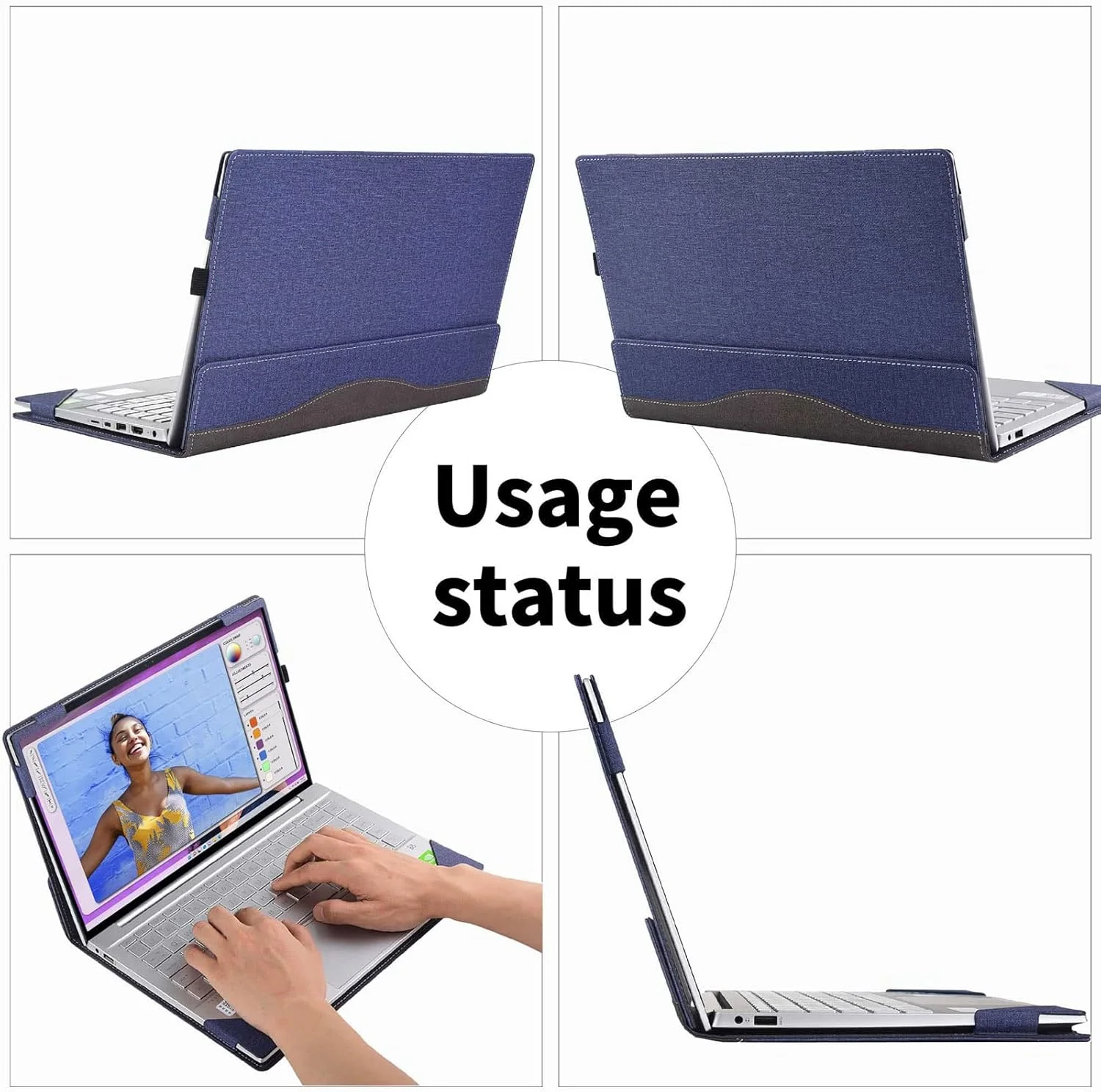 کاور لپ تاپ Gruattreay سازگار با ASUS VivoBook 16X OLED K3605 16 اینچی، کاور محافظ چرمی PU جداشدنی 2 در 1 با نگهدارنده قلم (آبی تیره)
