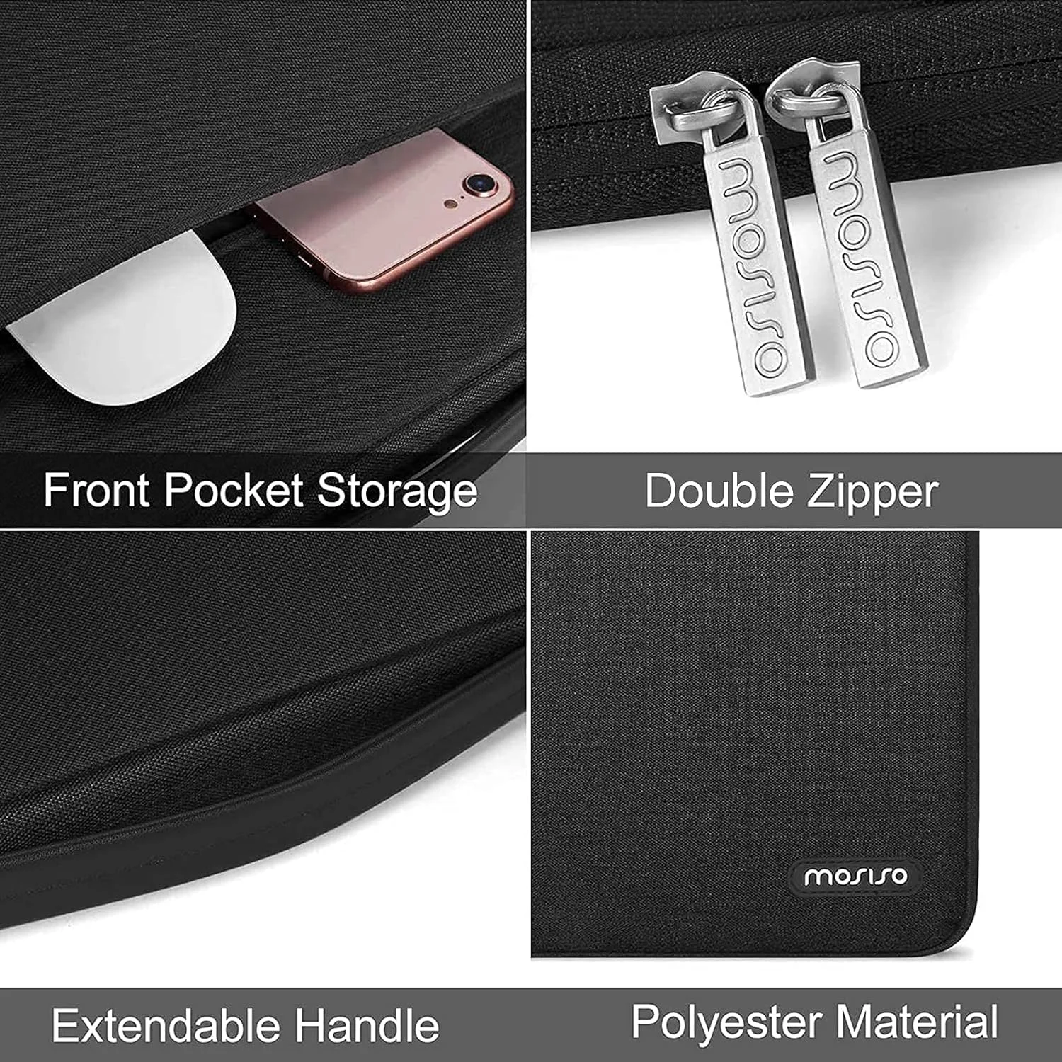 کیف محافظ 360 درجه لپ تاپ MOSISO سازگار با MacBook Air/Pro، نوت بوک 13-13.3 اینچی، سازگار با MacBook Pro 14 اینچی M3 M2 M1 Chip Max 2023-2021، کیف پلی استر با کمربند، مشکی