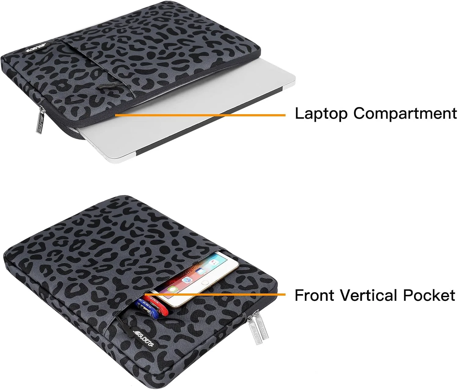 کیف لپ تاپ MOSISO سازگار با MacBook Air/Pro، نوت بوک 13-13.3 اینچی، سازگار با MacBook Pro 14 اینچی 2023-2021 A2779 M2 A2442 M1، کیف عمودی پلی استر طرح پلنگی با جیب، مشکی کیف لپ تاپ MOSISO سازگار با MacBook Air/Pro، نوت بوک 13-13.3 اینچی، سازگار با MacBook Pro 14 اینچی 2023-2021 A2779 M2 A2442 M1، کیف عمودی پلی استر طرح پلنگی با جیب، مشکی