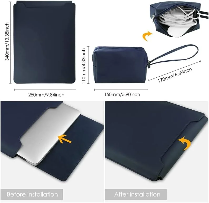 کیف چرمی آستین لپ تاپ 13-14 اینچی MAKINGTEC سازگار با MacBook Air 13.3''/13.6'' M1 M2/MacBook Pro 13 2022-2016/Dell XPS 13/Surface Pro X/8/7 /6/5/Surface Laptop 13.5 اینچی، سرمه ای