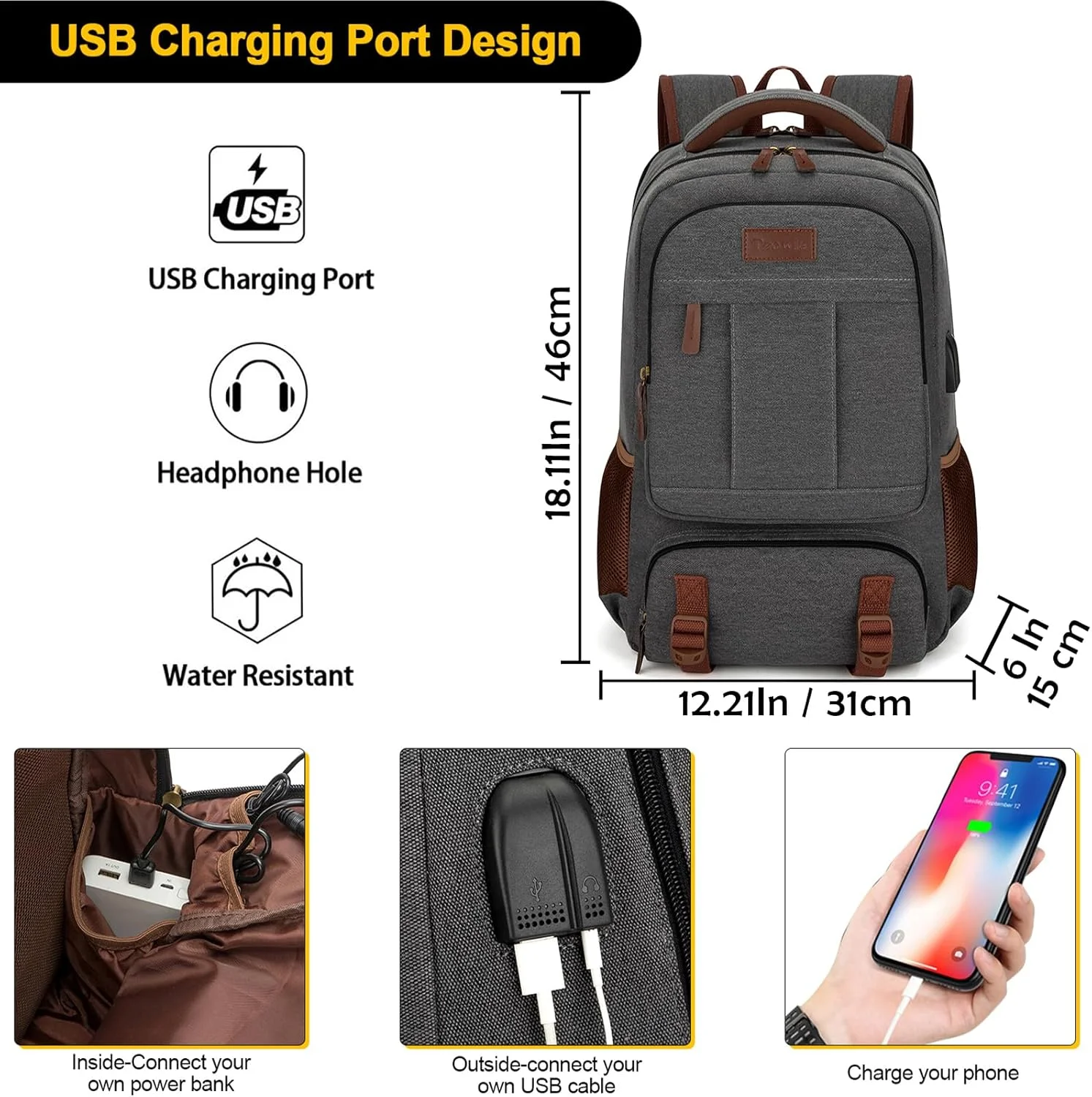 کوله پشتی لپ تاپ برزنتی Tzowla، کوله پشتی مدرسه ای برای مردان و زنان، کوله پشتی مسافرتی مناسب برای لپ تاپ 15.6-17.3 اینچی، کیف کتاب با پورت شارژ USB کوله پشتی لپ تاپ برزنتی Tzowla، کوله پشتی مدرسه ای برای مردان و زنان، کوله پشتی مسافرتی مناسب برای لپ تاپ 15.6-17.3 اینچی، کیف کتاب با پورت شارژ USB