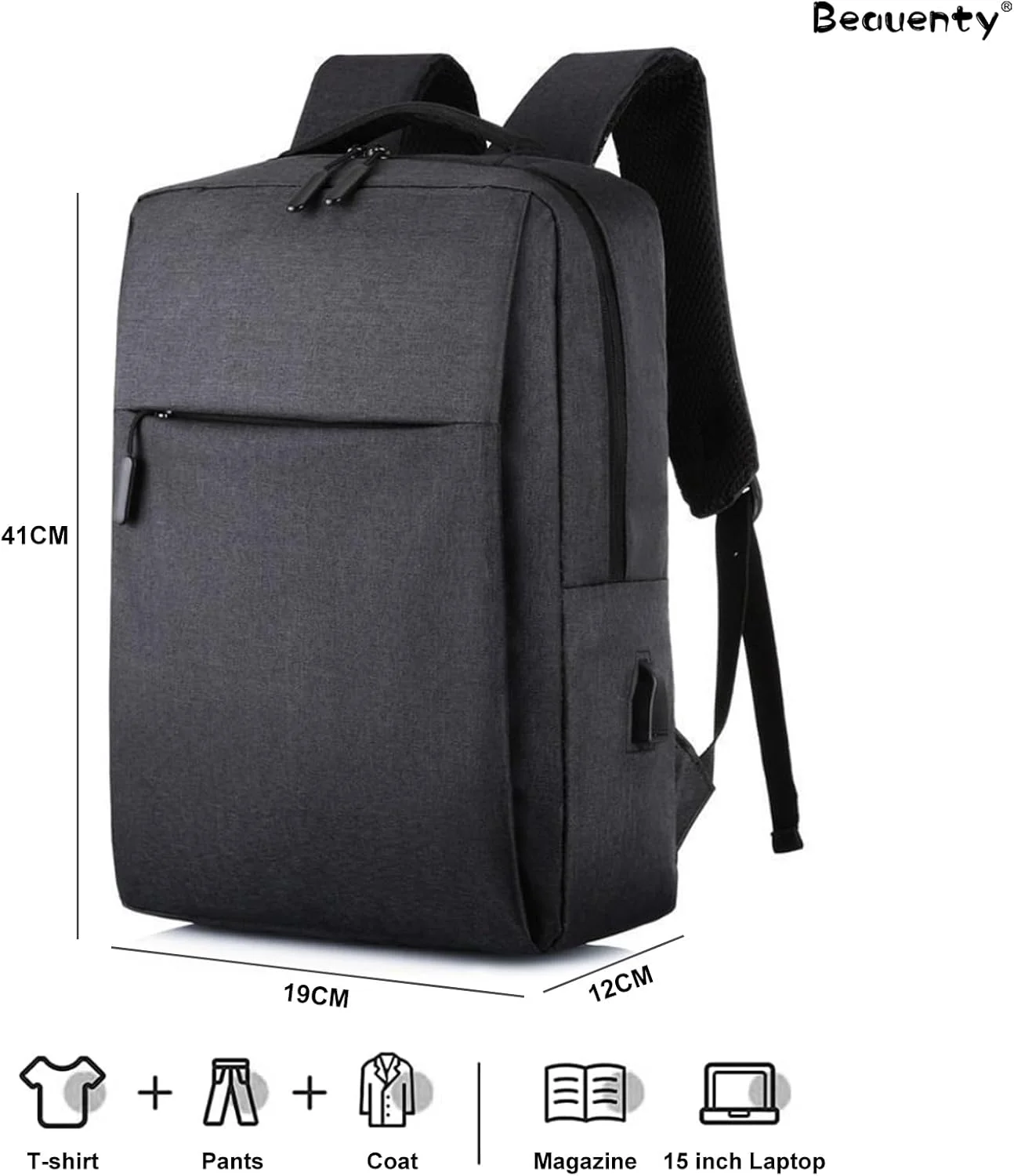 کیف لپ تاپ ضد آب تجاری Beauenty 15 اینچی، کوله پشتی مسافرتی با محفظه لپ تاپ و شارژ USB، کیف تجاری بادوام کیف لپ تاپ ضد آب تجاری Beauenty 15 اینچی، کوله پشتی مسافرتی با محفظه لپ تاپ و شارژ USB، کیف تجاری بادوام