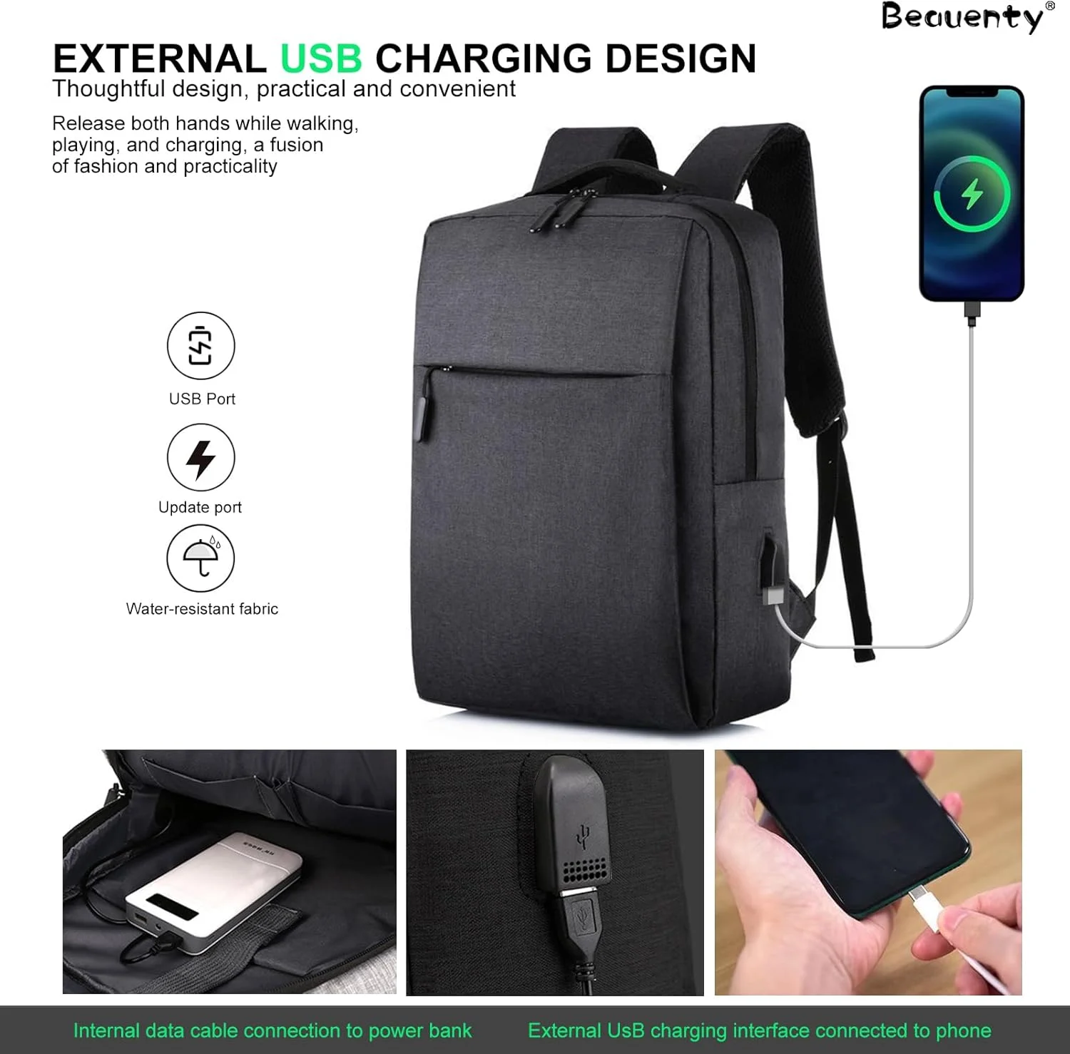 کیف لپ تاپ ضد آب تجاری Beauenty 15 اینچی، کوله پشتی مسافرتی با محفظه لپ تاپ و شارژ USB، کیف تجاری بادوام کیف لپ تاپ ضد آب تجاری Beauenty 15 اینچی، کوله پشتی مسافرتی با محفظه لپ تاپ و شارژ USB، کیف تجاری بادوام