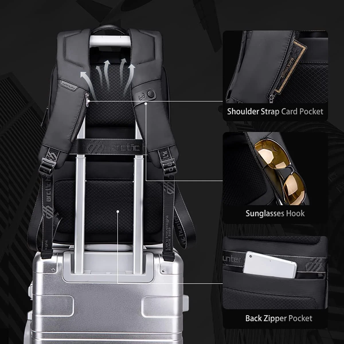 کوله پشتی لپ تاپ 15.6 اینچی Arctic Hunter با محفظه تبلت، کوله پشتی شیک مردانه با پورت شارژ USB، کوله پشتی سبک وزن دانشجویی، جیب های متعدد، ضد آب و ضد سرقت کوله پشتی لپ تاپ 15.6 اینچی Arctic Hunter با محفظه تبلت، کوله پشتی شیک مردانه با پورت شارژ USB، کوله پشتی سبک وزن دانشجویی، جیب های متعدد، ضد آب و ضد سرقت