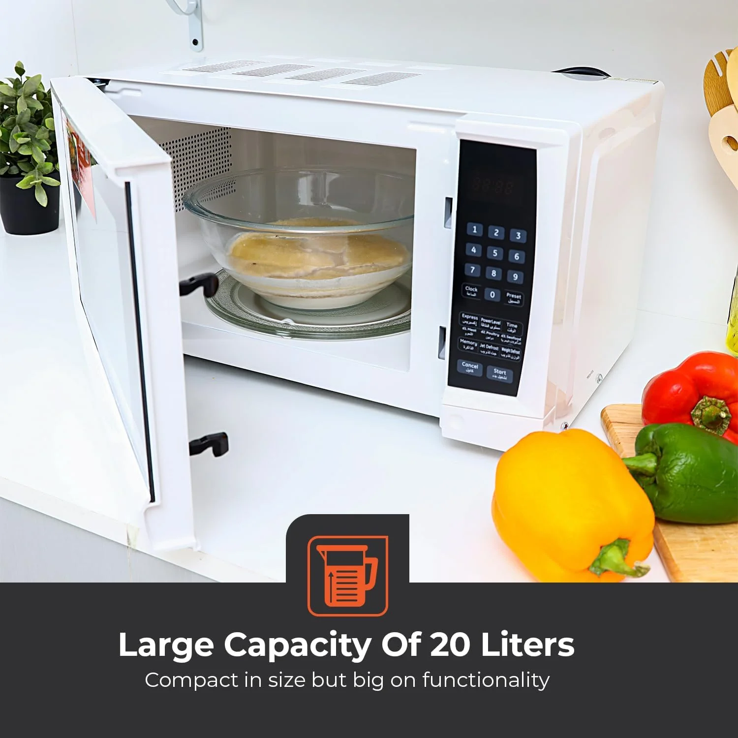 مایکروویو دیجیتال جیپاس مدل GMO1895 با ظرفیت 20 لیتر و توان 1200 وات - مایکروویو با منوهای پخت متنوع | عملکرد گرم کردن مجدد و یخ زدایی | قفل کودک | کنترل های دیجیتال "حداقل 1 سال گارانتی تولید کننده"