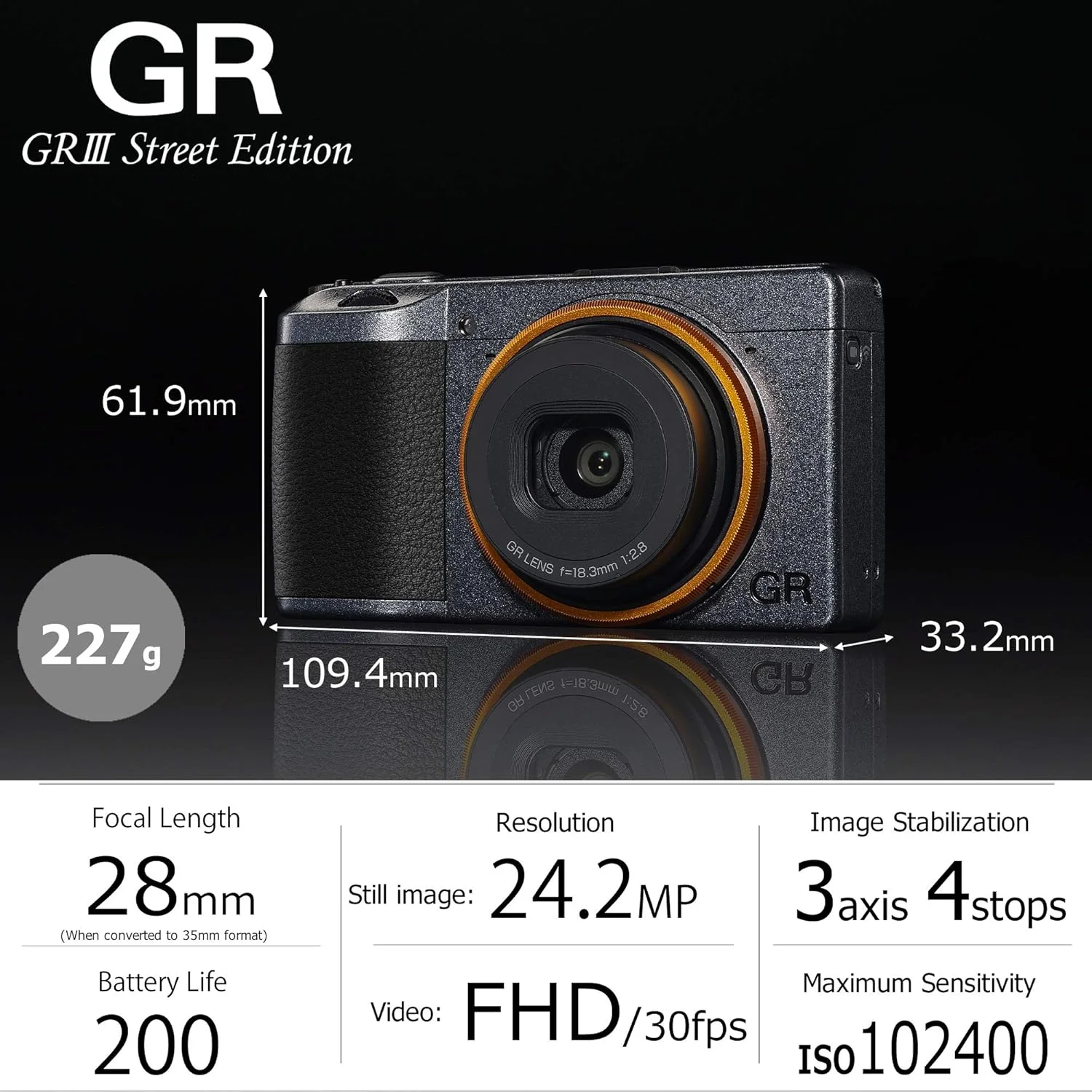 دوربین دیجیتال Ricoh GR III Street Edition با رنگ خاکستری متالیک، سایز APS-C (شامل 2 باتری) با سنسور بزرگ CMOS و لنز GR با وضوح و کنتراست بالا دوربین دیجیتال Ricoh GR III Street Edition با رنگ خاکستری متالیک، سایز APS-C (شامل 2 باتری) با سنسور بزرگ CMOS و لنز GR با وضوح و کنتراست بالا