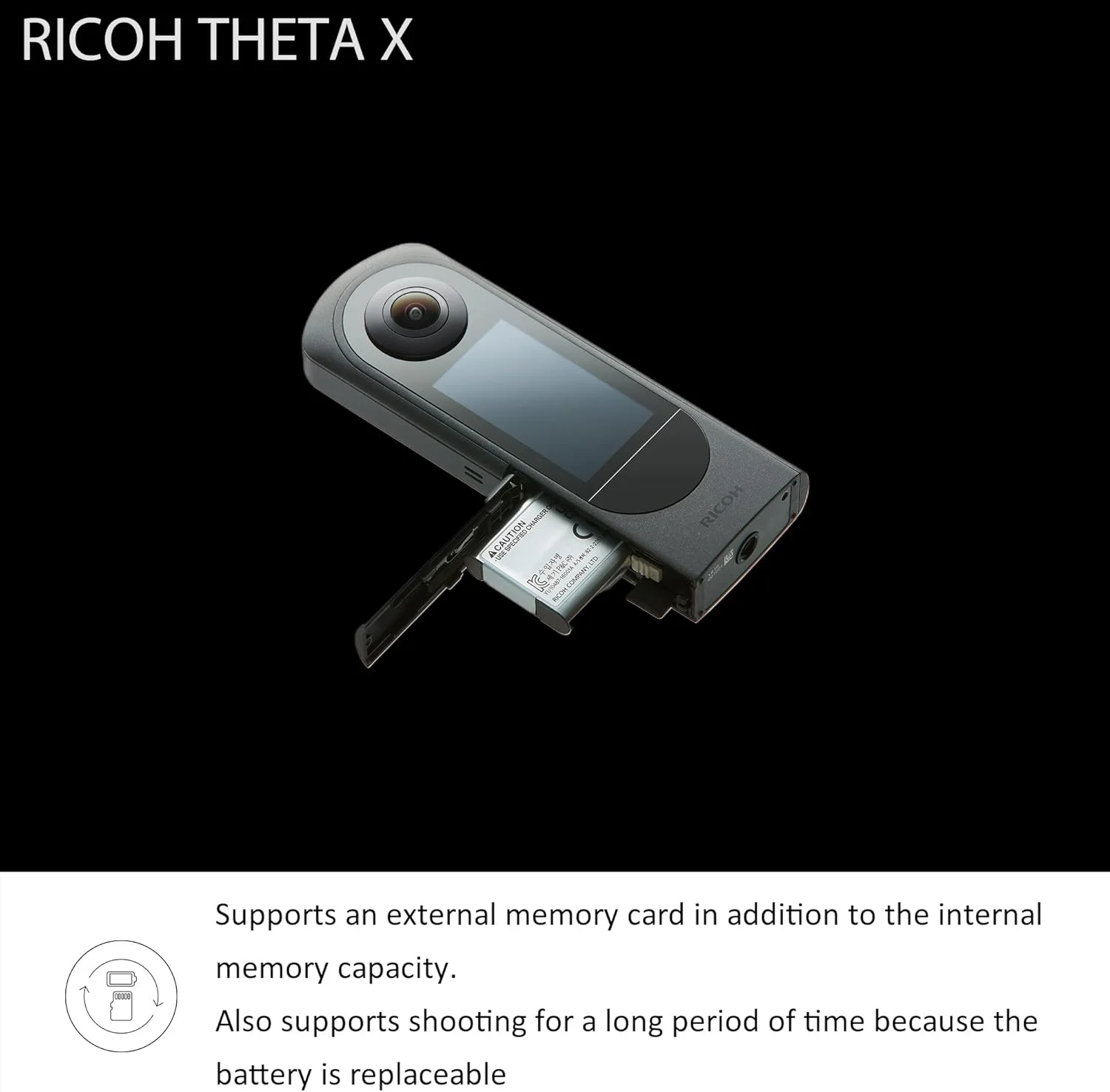 دوربین 360 درجه Ricoh Theta X، تصویر با وضوح بالا تقریباً 60 مگاپیکسل، 5.7K 360، صفحه لمسی