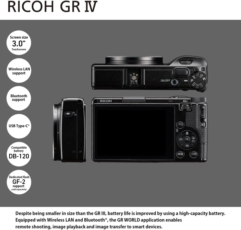 دوربین دیجیتال کامپکت پریمیوم Ricoh GR IV [فاصله کانونی 28 میلی‌متر] [حسگر CMOS سایز APS-C با 25.7 مگاپیکسل] [راه‌اندازی سریع در ~0.6 ثانیه] [فوکوس خودکار سریع] [ISO 204800] [بهترین دوربین عکاسی فوری]