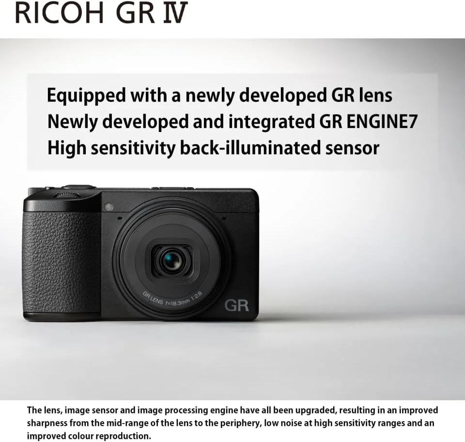دوربین دیجیتال کامپکت پریمیوم Ricoh GR IV [فاصله کانونی 28 میلی‌متر] [حسگر CMOS سایز APS-C با 25.7 مگاپیکسل] [راه‌اندازی سریع در ~0.6 ثانیه] [فوکوس خودکار سریع] [ISO 204800] [بهترین دوربین عکاسی فوری]