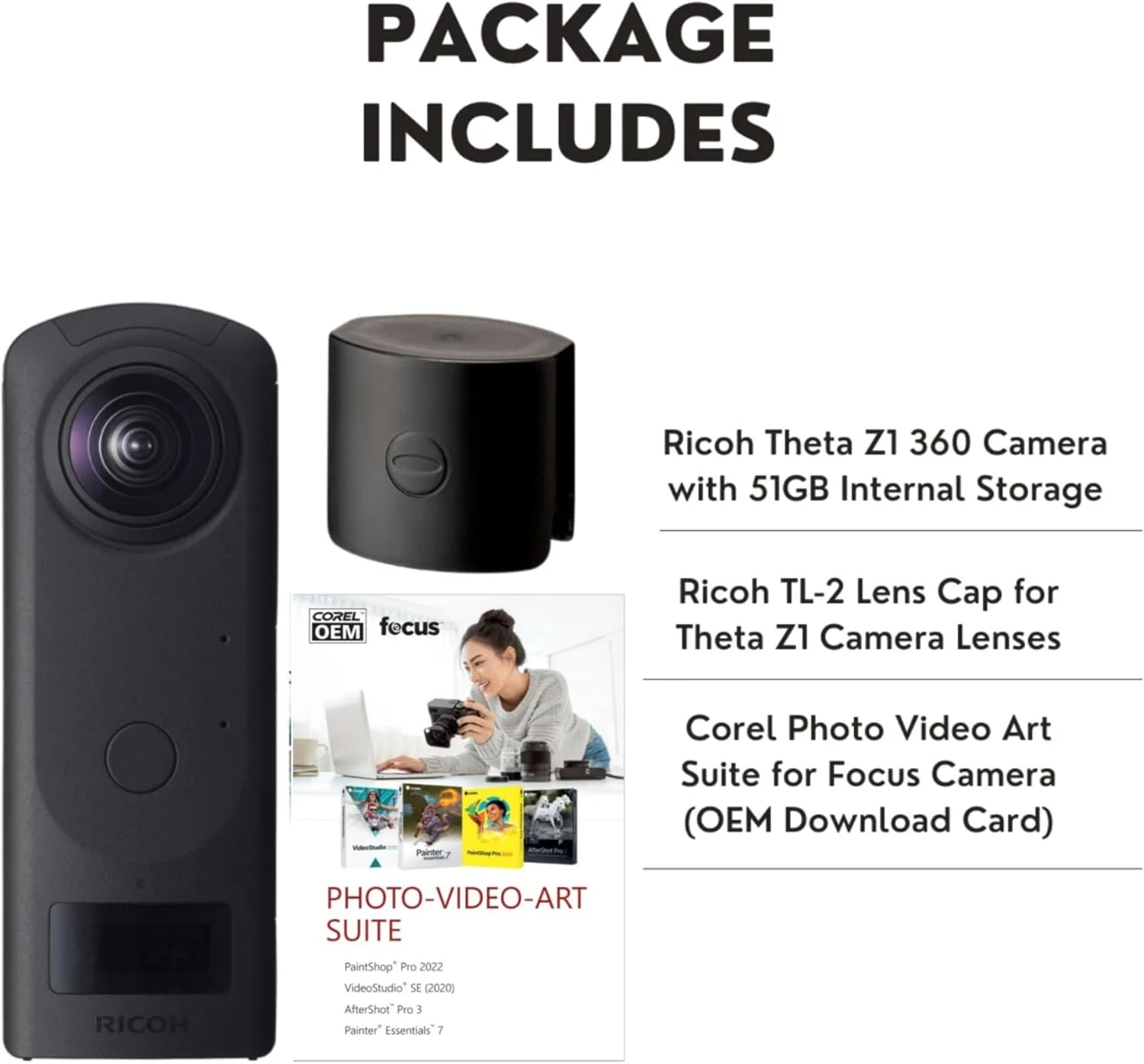 دوربین 360 درجه Ricoh Theta Z1 با حافظه داخلی 51 گیگابایت به همراه درپوش لنز و کیت نرم افزاری Photo and Video Suite (3 قلم)