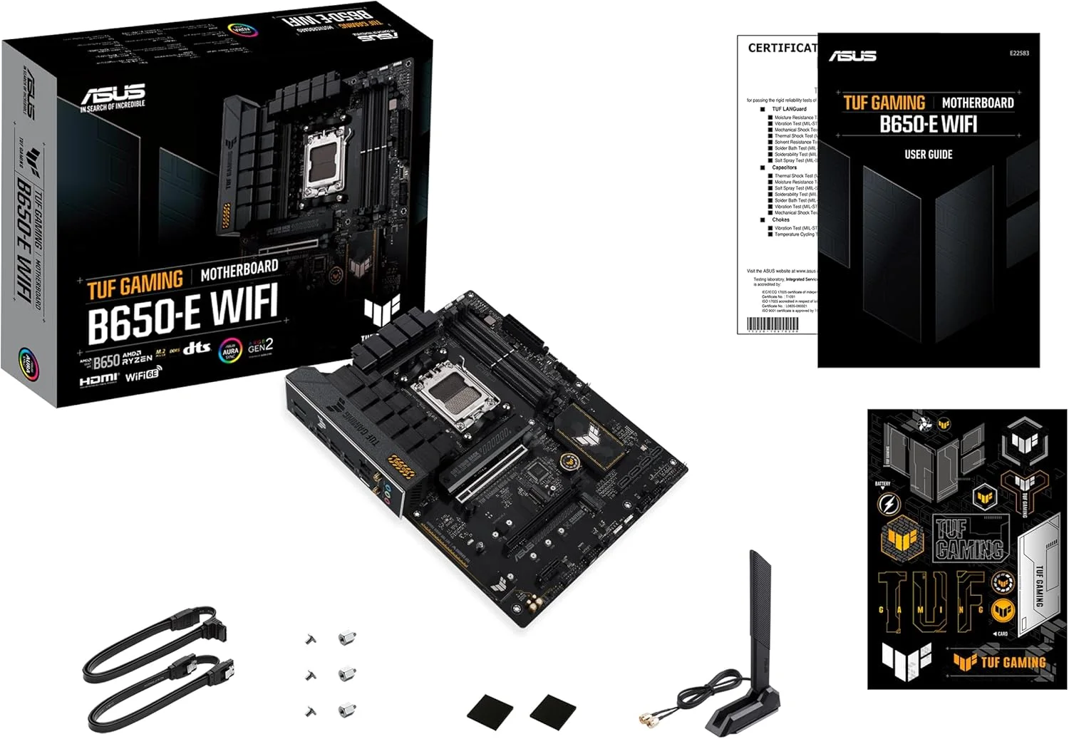 مادربرد ایسوس TUF Gaming B650-E WIFI AMD B650 AM5 DDR5 8000 DP HDMI 3x M2 USB3.2 WiFi 6E + BT AURA RGB 2.5Gbit LAN ATX ASUS TUF PROTECTION, ASUS Q-Design, Armoury Crate