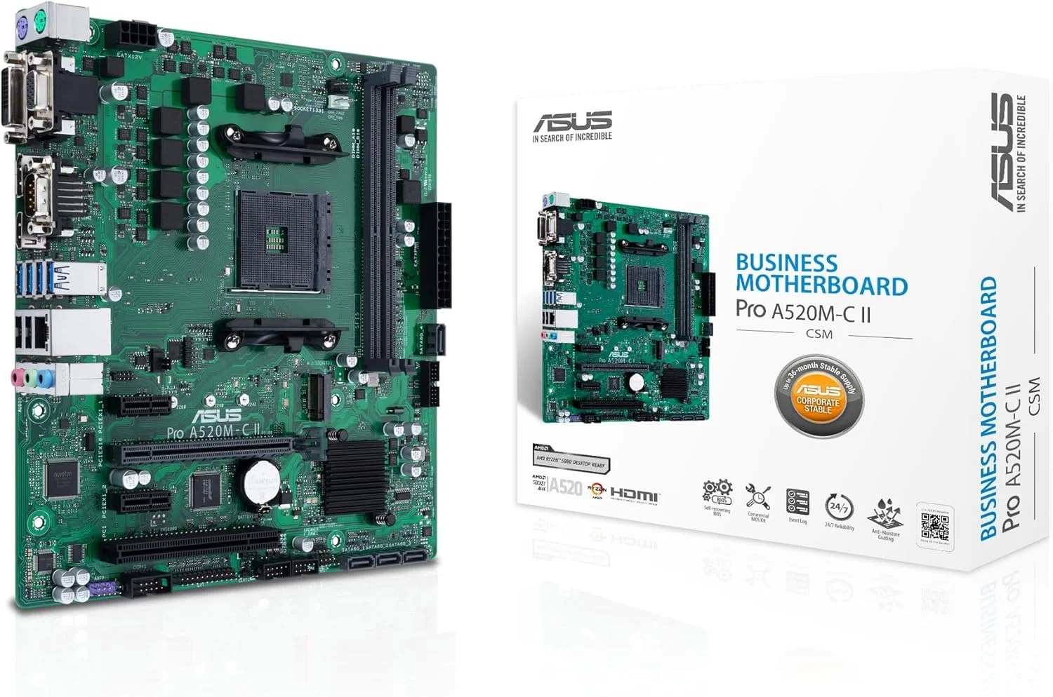 مادربرد تجاری ASUS Pro A520M-C II/CSM AMD AM4 (نسل سوم Ryzen™) microATX