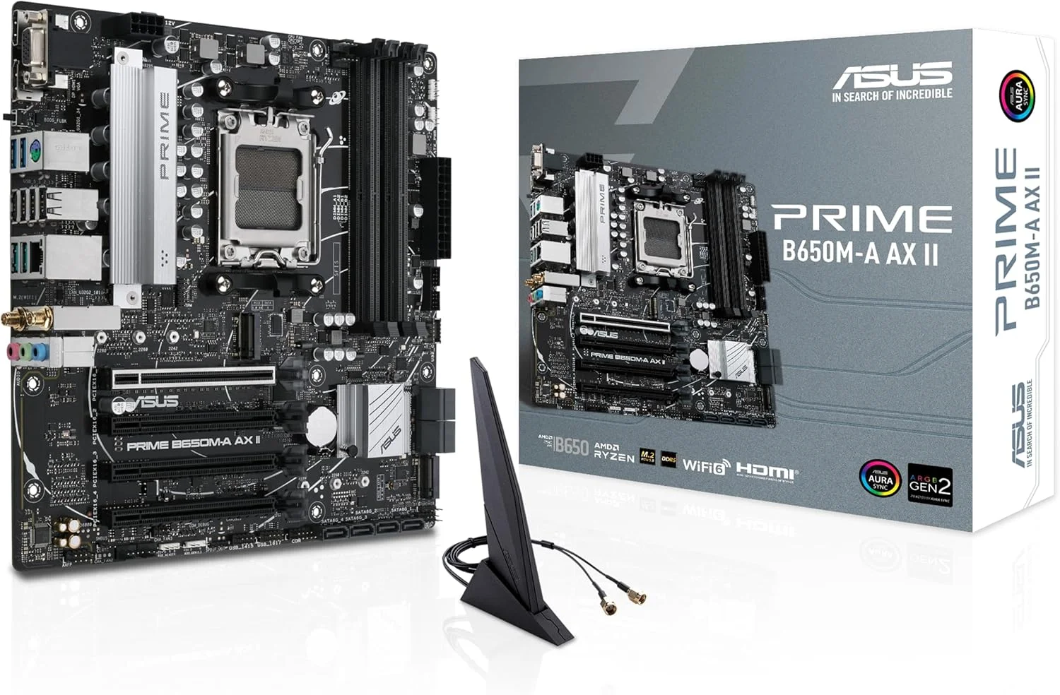 مادربرد ASUS Prime B650M-A AX II AMD B650 (Ryzen 7000) Micro-ATX (DDR5 6400+(OC), پشتیبانی از PCIe 5.0 M.2، شبکه 2.5Gb LAN، Wi-Fi 6، DisplayPort، HDMI، USB 3.2 Gen 2، USB 3.2 Gen 1 Type-C® جلویی، CEC Tier II ready)