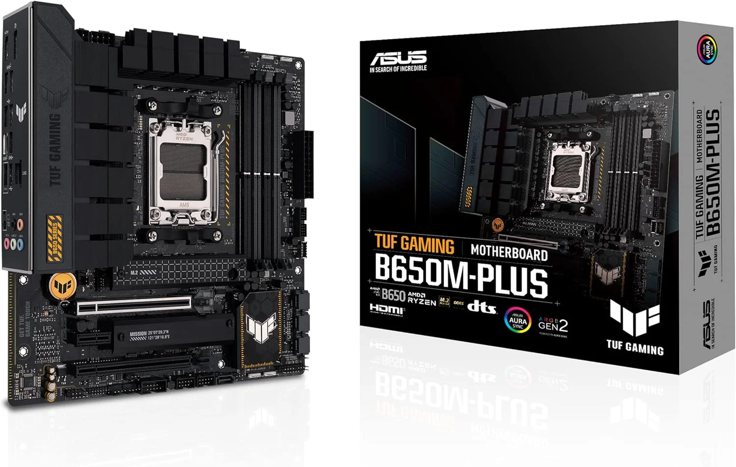 مادربرد ایسوس مدل ASUS TUF GAMING B650M-PLUS WIFI با سوکت AMD Ryzen AM5، فرم فاکتور Micro-ATX، دارای 14 فاز قدرت، پشتیبانی از PCIe 5.0 M.2، حافظه DDR5، اترنت 2.5 گیگابیتی، پشتیبانی از USB4 و Aura Sync