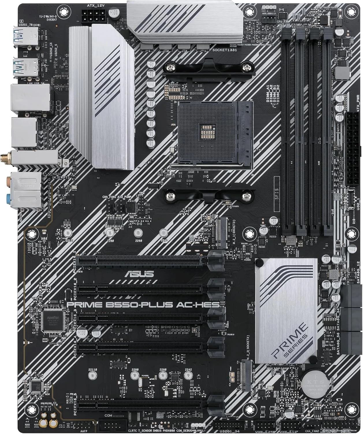 مادربرد ایسوس پرایم B550-PLUS AC-HES AMD AM4 (نسل سوم Ryzen) ATX (دوگانه M.2، PCIe4.0، WIFI5، اترنت 1 گیگابیتی، SATA 6 گیگابیت بر ثانیه، USB 3.2 Gen 2 Type-C، USB 3.2 Gen 1 Type-C جلو و CEC Tier II Ready)
