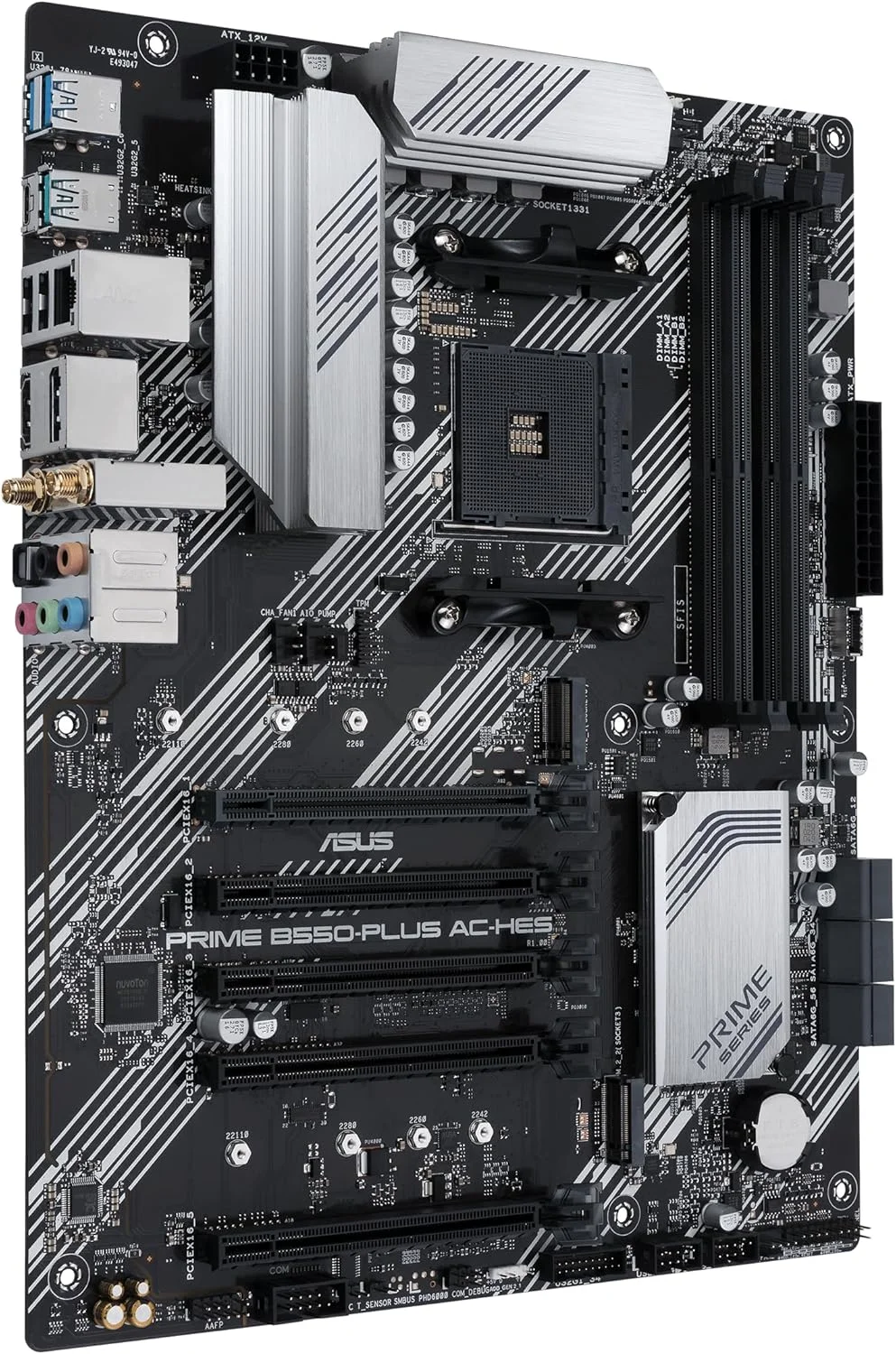 مادربرد ایسوس پرایم B550-PLUS AC-HES AMD AM4 (نسل سوم Ryzen) ATX (دوگانه M.2، PCIe4.0، WIFI5، اترنت 1 گیگابیتی، SATA 6 گیگابیت بر ثانیه، USB 3.2 Gen 2 Type-C، USB 3.2 Gen 1 Type-C جلو و CEC Tier II Ready)