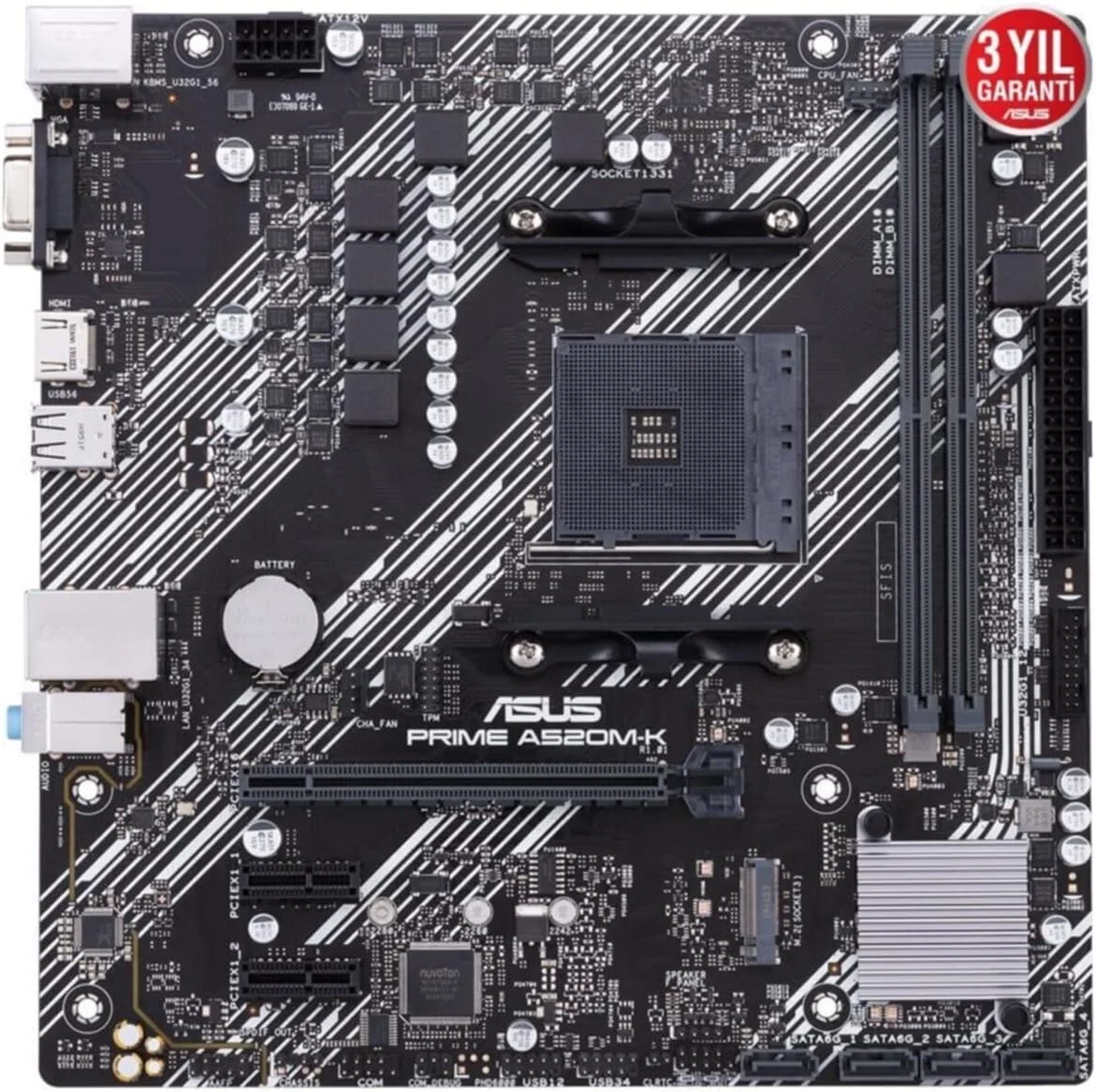 مادربرد ایسوس PRIME A520M-K (AMD A520) (Ryzen AM4) micro ATX با پشتیبانی از M.2، اترنت 1 گیگابیتی، HDMI/D-Sub، SATA 6 Gbps، USB 3.2 Gen 1 Type-A