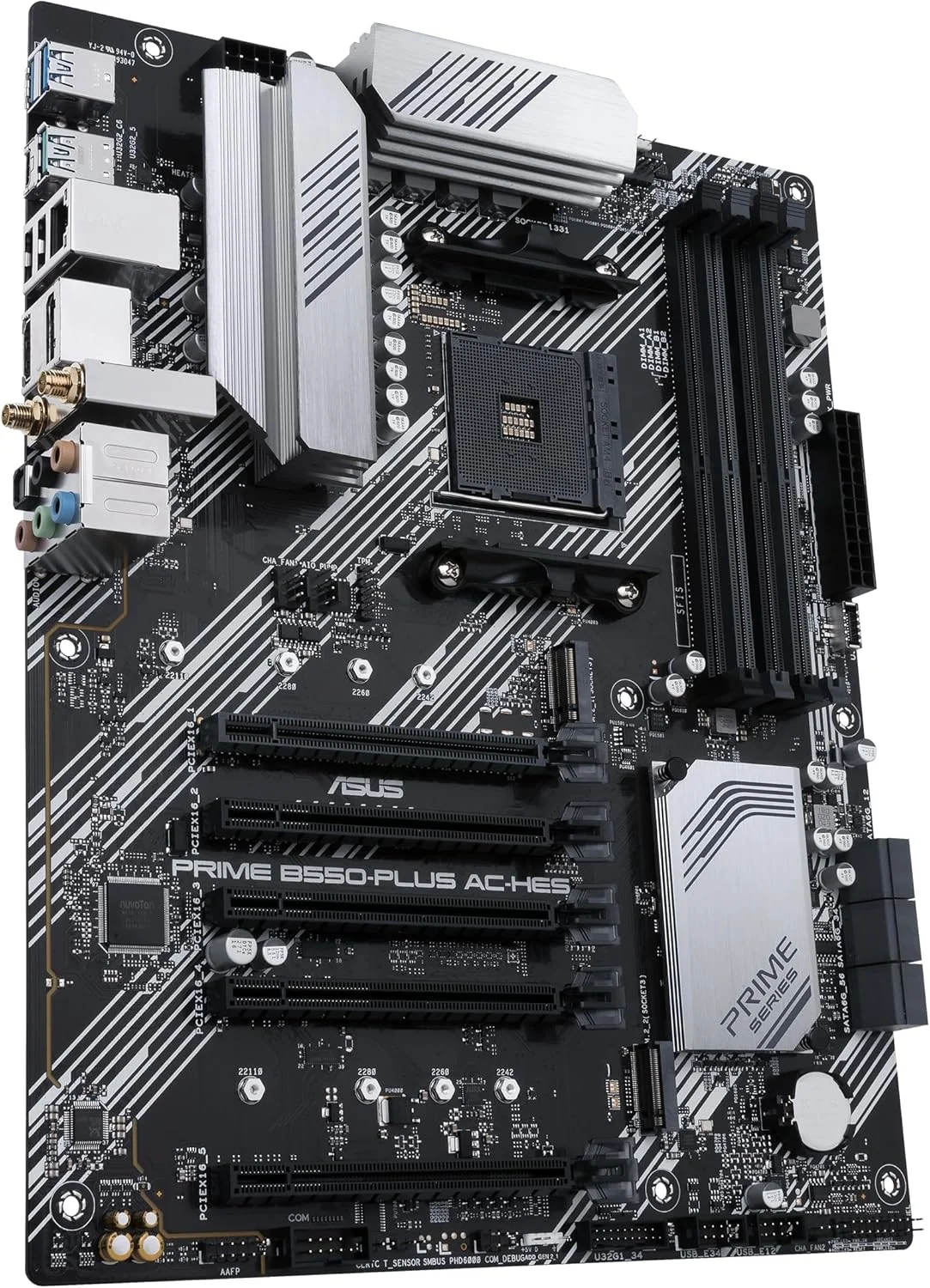 مادربرد ایسوس پرایم B550-PLUS AC-HES AMD AM4 (نسل سوم Ryzen) ATX (دوگانه M.2، PCIe4.0، WIFI5، اترنت 1 گیگابیتی، SATA 6 گیگابیت بر ثانیه، USB 3.2 Gen 2 Type-C، USB 3.2 Gen 1 Type-C جلو و CEC Tier II Ready)