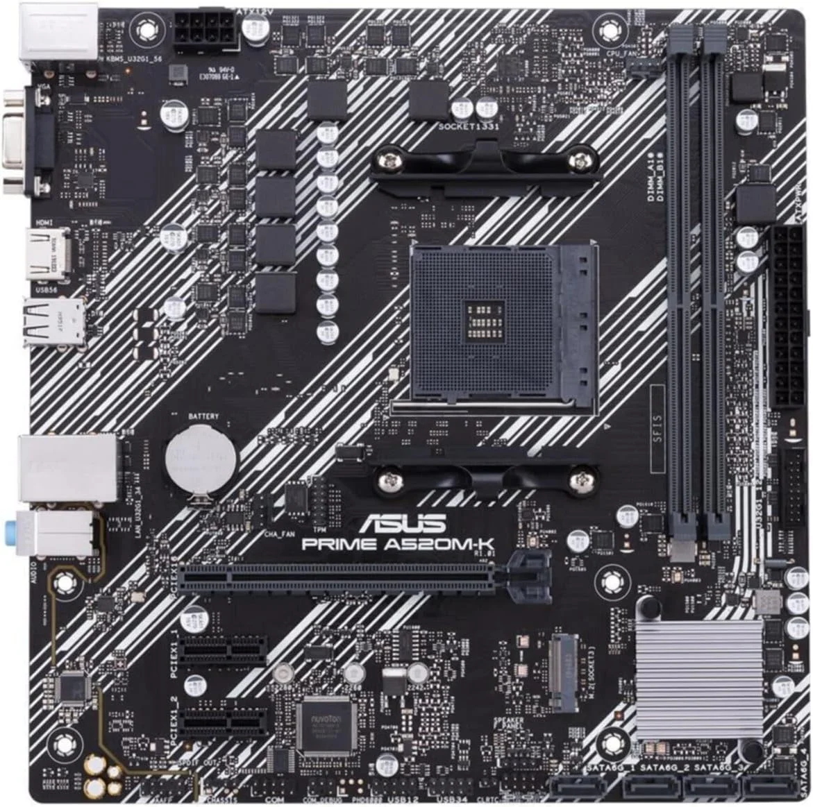 مادربرد ایسوس PRIME A520M-K (AMD A520) (Ryzen AM4) micro ATX با پشتیبانی از M.2، اترنت 1 گیگابیتی، HDMI/D-Sub، SATA 6 Gbps، USB 3.2 Gen 1 Type-A