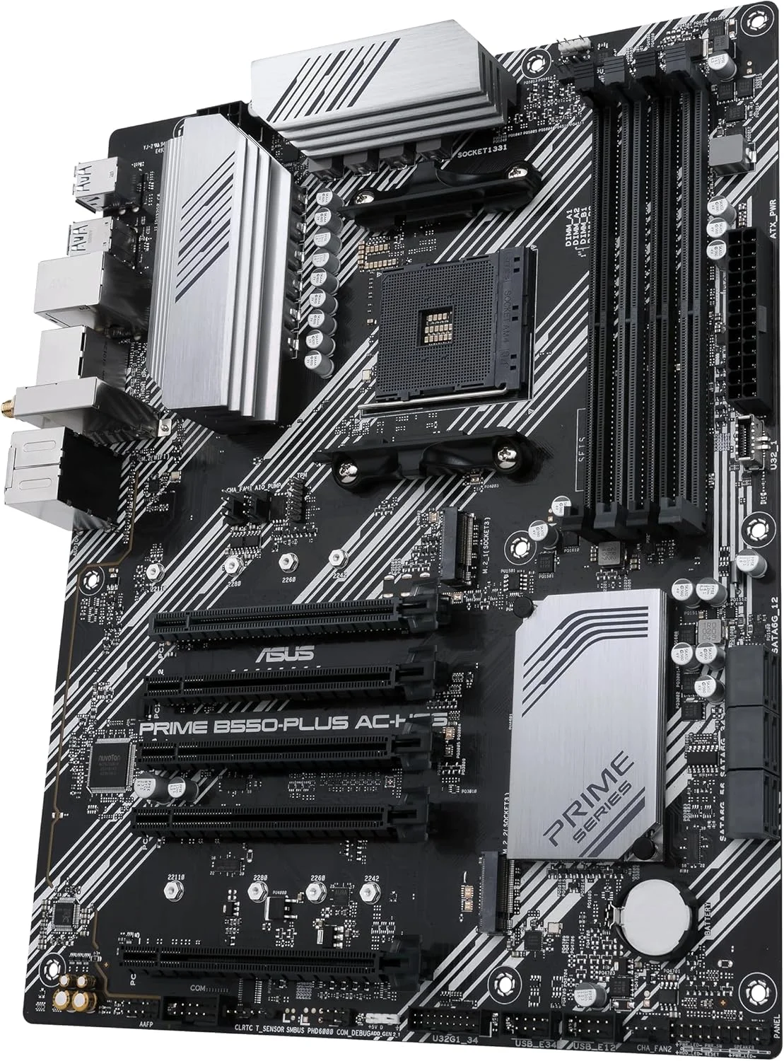 مادربرد ایسوس پرایم B550-PLUS AC-HES AMD AM4 (نسل سوم Ryzen) ATX (دوگانه M.2، PCIe4.0، WIFI5، اترنت 1 گیگابیتی، SATA 6 گیگابیت بر ثانیه، USB 3.2 Gen 2 Type-C، USB 3.2 Gen 1 Type-C جلو و CEC Tier II Ready)