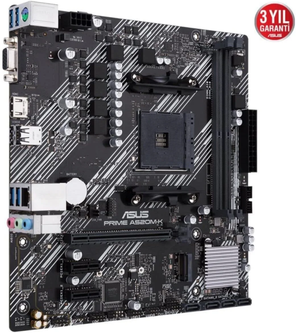 مادربرد ایسوس PRIME A520M-K (AMD A520) (Ryzen AM4) micro ATX با پشتیبانی از M.2، اترنت 1 گیگابیتی، HDMI/D-Sub، SATA 6 Gbps، USB 3.2 Gen 1 Type-A