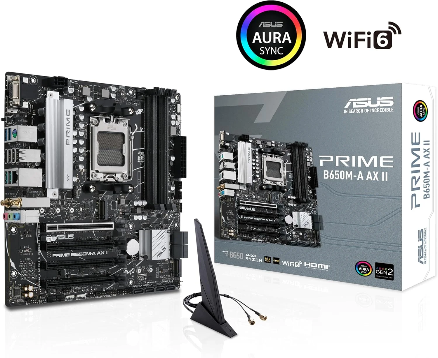 مادربرد ASUS Prime B650M-A AX II AMD B650 (Ryzen 7000) Micro-ATX (DDR5 6400+(OC), پشتیبانی از PCIe 5.0 M.2، شبکه 2.5Gb LAN، Wi-Fi 6، DisplayPort، HDMI، USB 3.2 Gen 2، USB 3.2 Gen 1 Type-C® جلویی، CEC Tier II ready)