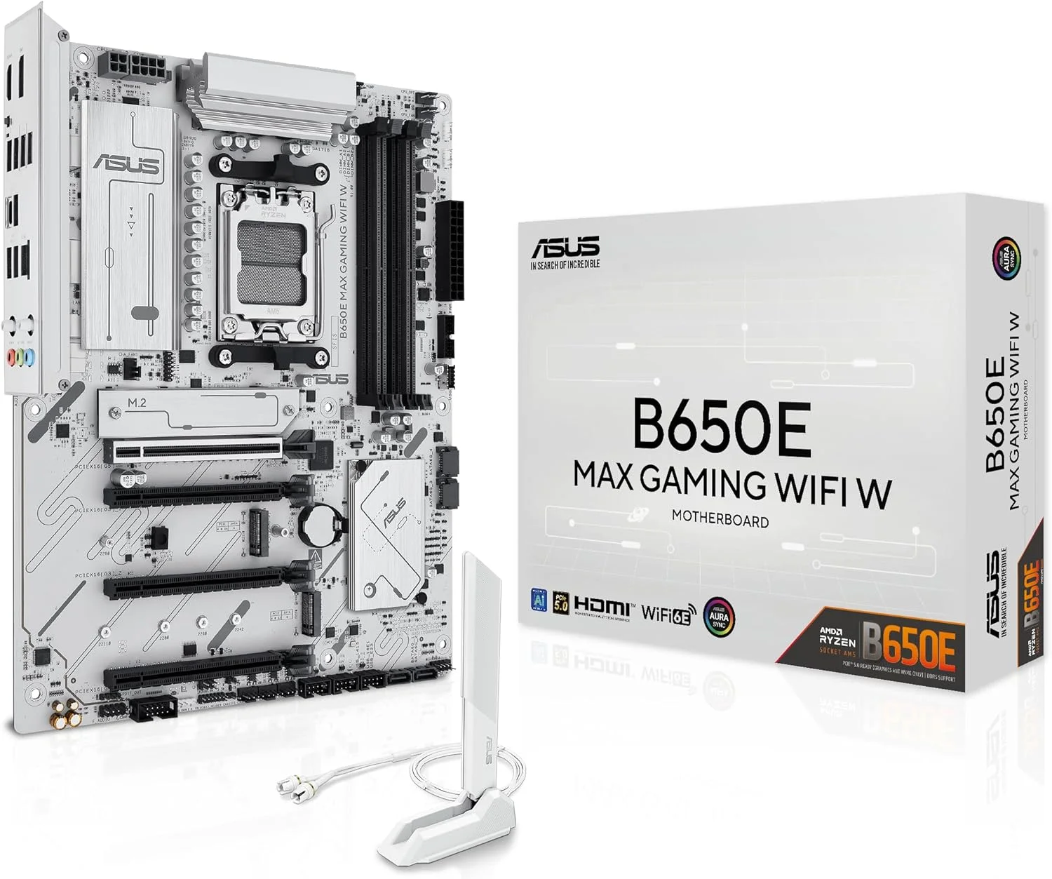 مادربرد ایسوس ASUS B650E MAX Gaming WiFi W – AMD B650 AM5 ATX، PCB سفید، DDR5، PCIe 5.0، 3X M.2، Wi-Fi 6E، LAN 2.5Gb، USB 10Gbps Type-C، DisplayPort، HDMI™، BIOS Flashback™، Aura Sync، Advanced AI PC