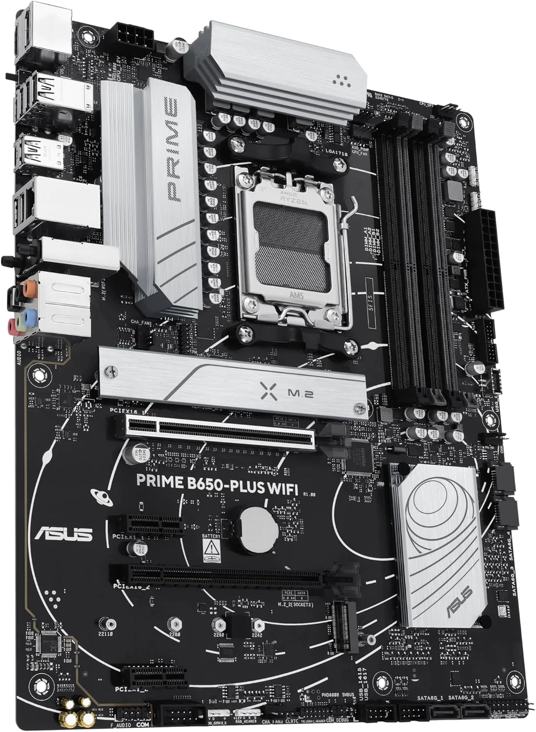 مادربرد ایسوس پرایم B650-PLUS WiFi، AMD B650 ATX، DDR5، PCIe 5.0 M.2، Realtek 2.5Gb Ethernet، WiFi 6E، DisplayPort، HDMI، SATA 6Gbps، USB 10Gbps Type-C، BIOS Flashback، Thunderbolt 4، Aura Sync