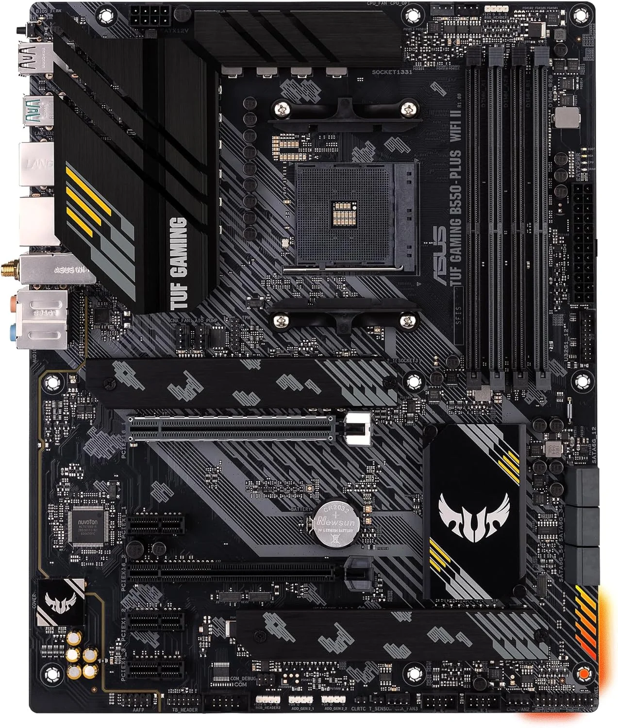 مادربرد ایسوس TUF Gaming B550-PLUS (WI-FI)، AMD B550 (Ryzen AM4) ATX (PCIe 4.0، دو M.2، 10 DrMOS، DDR4 4400، Intel® WiFi 6، اترنت 2.5 گیگابیتی، HDMI، DisplayPort، USB 3.2 Gen 2 Type-A و Type-C)