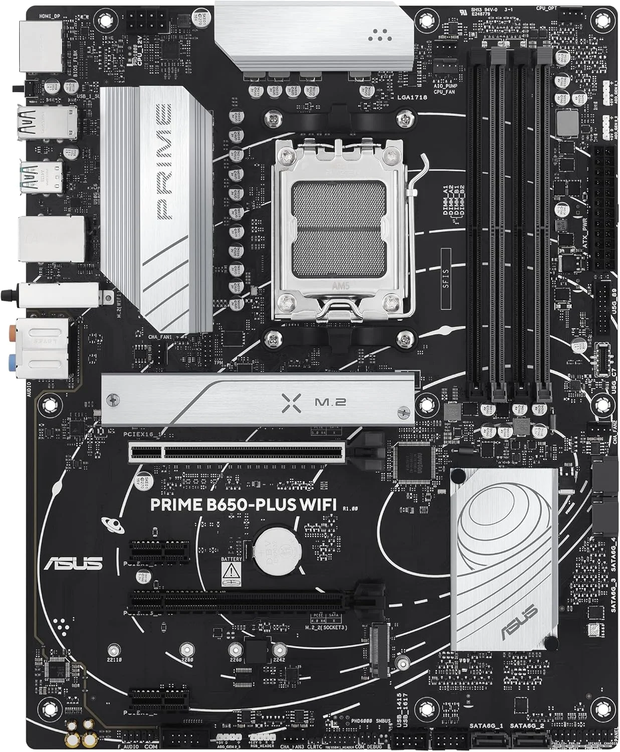مادربرد ایسوس پرایم B650-PLUS WiFi AMD B650 AM5 Ryzen™ مناسب پردازنده‌های دسکتاپ سری 9000، 8000 و 7000، فرم فاکتور ATX، DDR5، PCIe 5.0 M.2، شبکه 2.5Gb LAN، WiFi 6E، HDMI™، SATA 6 Gbps، USB Type-C®، BIOS Flashback™، هدر Thunderbolt™ 4