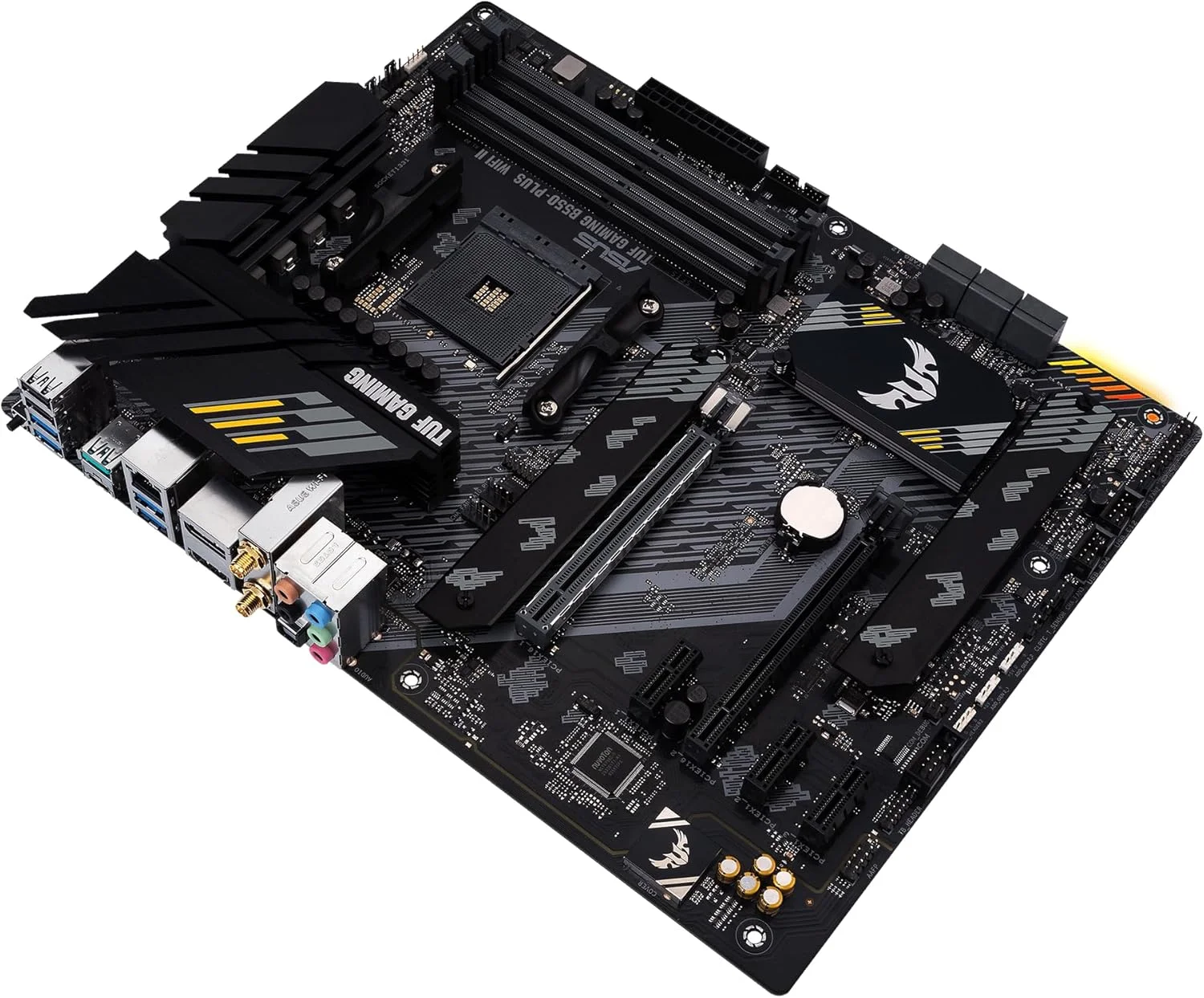 مادربرد ایسوس TUF Gaming B550-PLUS (WI-FI)، AMD B550 (Ryzen AM4) ATX (PCIe 4.0، دو M.2، 10 DrMOS، DDR4 4400، Intel® WiFi 6، اترنت 2.5 گیگابیتی، HDMI، DisplayPort، USB 3.2 Gen 2 Type-A و Type-C)