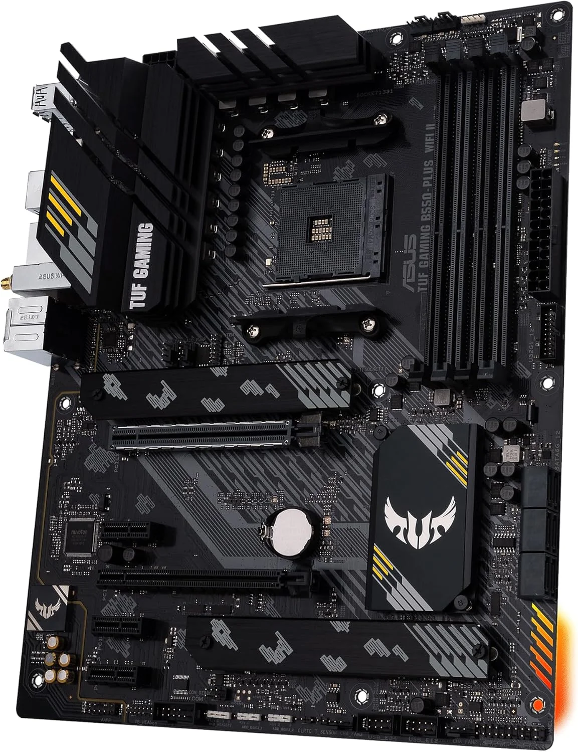 مادربرد ایسوس TUF Gaming B550-PLUS (WI-FI)، AMD B550 (Ryzen AM4) ATX (PCIe 4.0، دو M.2، 10 DrMOS، DDR4 4400، Intel® WiFi 6، اترنت 2.5 گیگابیتی، HDMI، DisplayPort، USB 3.2 Gen 2 Type-A و Type-C)