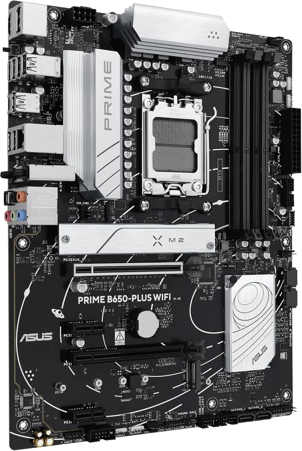 مادربرد ایسوس پرایم B650-PLUS WiFi AMD B650 AM5 Ryzen™ مناسب پردازنده‌های دسکتاپ سری 9000، 8000 و 7000، فرم فاکتور ATX، DDR5، PCIe 5.0 M.2، شبکه 2.5Gb LAN، WiFi 6E، HDMI™، SATA 6 Gbps، USB Type-C®، BIOS Flashback™، هدر Thunderbolt™ 4