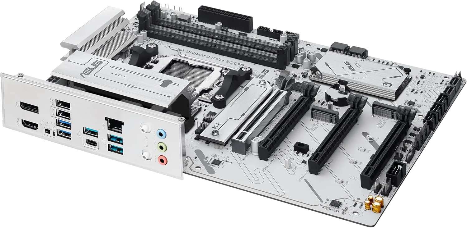 مادربرد ایسوس ASUS B650E MAX Gaming WiFi W – AMD B650 AM5 ATX، PCB سفید، DDR5، PCIe 5.0، 3X M.2، Wi-Fi 6E، LAN 2.5Gb، USB 10Gbps Type-C، DisplayPort، HDMI™، BIOS Flashback™، Aura Sync، Advanced AI PC