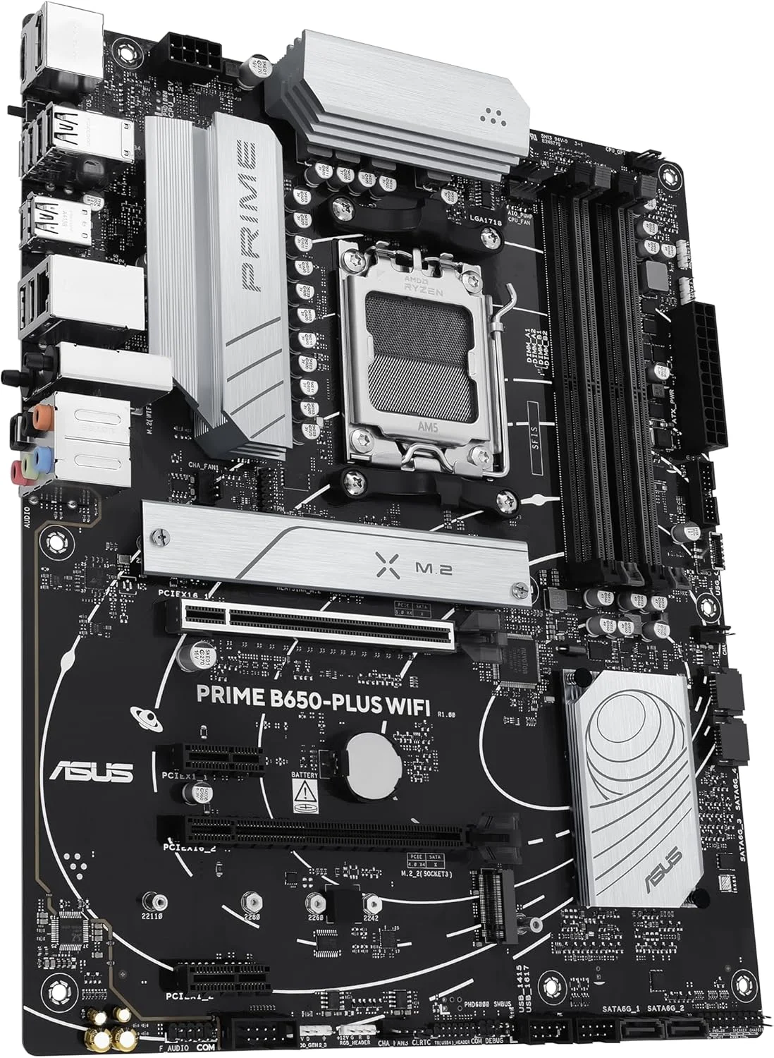مادربرد ایسوس پرایم B650-PLUS WiFi AMD B650 AM5 Ryzen™ مناسب پردازنده‌های دسکتاپ سری 9000، 8000 و 7000، فرم فاکتور ATX، DDR5، PCIe 5.0 M.2، شبکه 2.5Gb LAN، WiFi 6E، HDMI™، SATA 6 Gbps، USB Type-C®، BIOS Flashback™، هدر Thunderbolt™ 4
