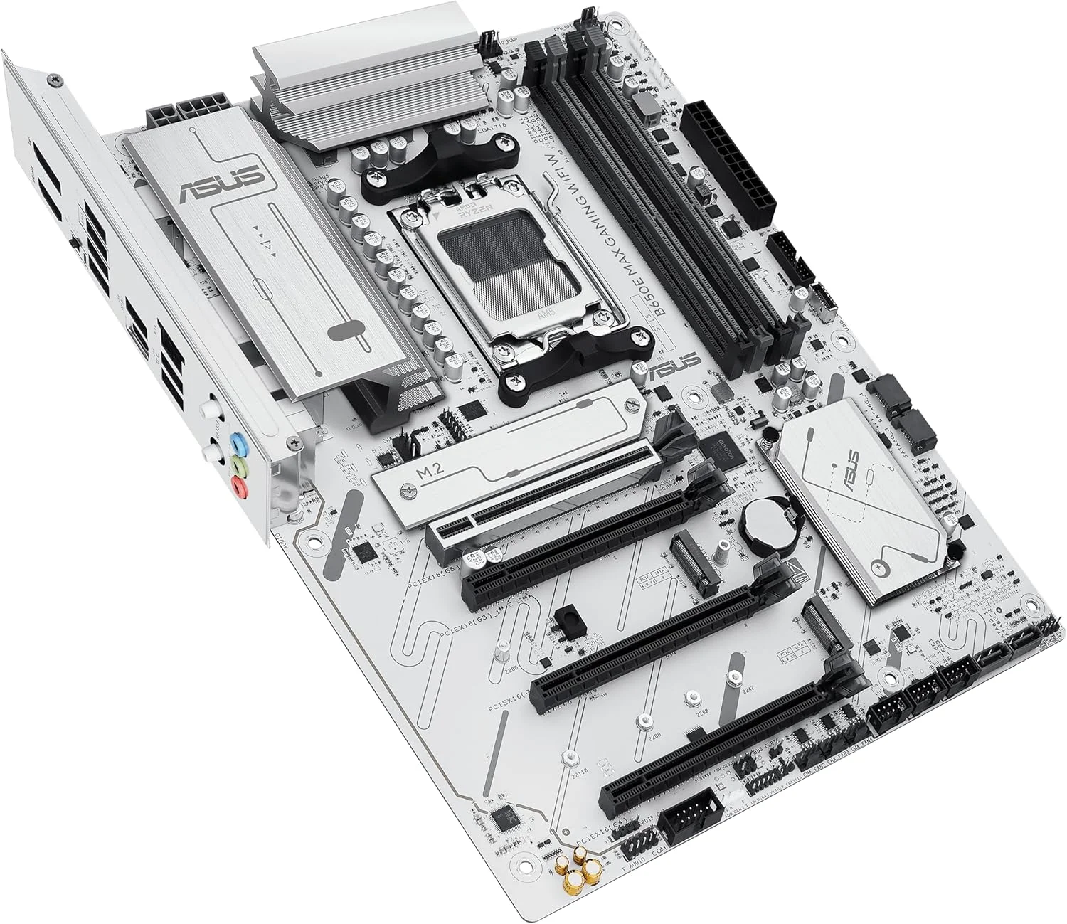 مادربرد ایسوس ASUS B650E MAX Gaming WiFi W – AMD B650 AM5 ATX، PCB سفید، DDR5، PCIe 5.0، 3X M.2، Wi-Fi 6E، LAN 2.5Gb، USB 10Gbps Type-C، DisplayPort، HDMI™، BIOS Flashback™، Aura Sync، Advanced AI PC