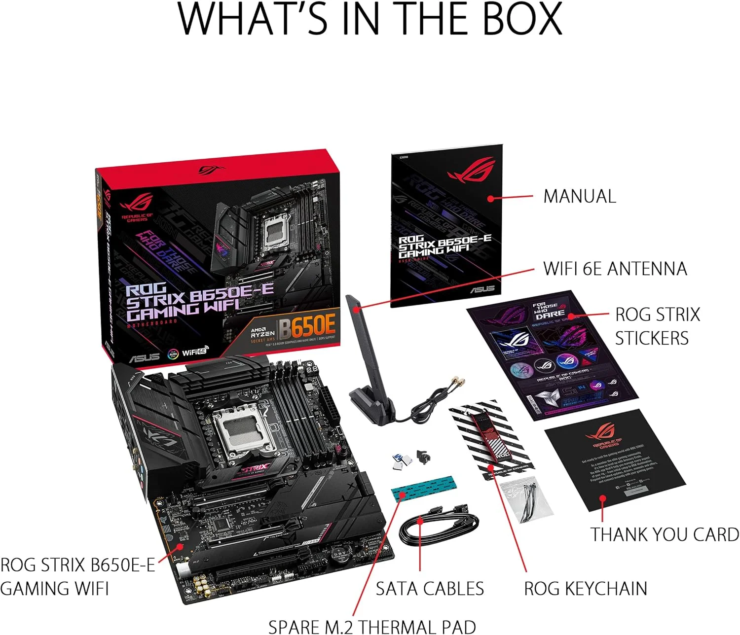 مادربرد ایسوس ROG Strix B650E-E Gaming WiFi AMD Ryzen AM5 ATX، دارای 16 + 2 فاز قدرت، DDR5، چهار اسلات M.2، PCIe 5.0، WiFi 6E، LAN 2.5G، Aura Sync RGB - مشکی
