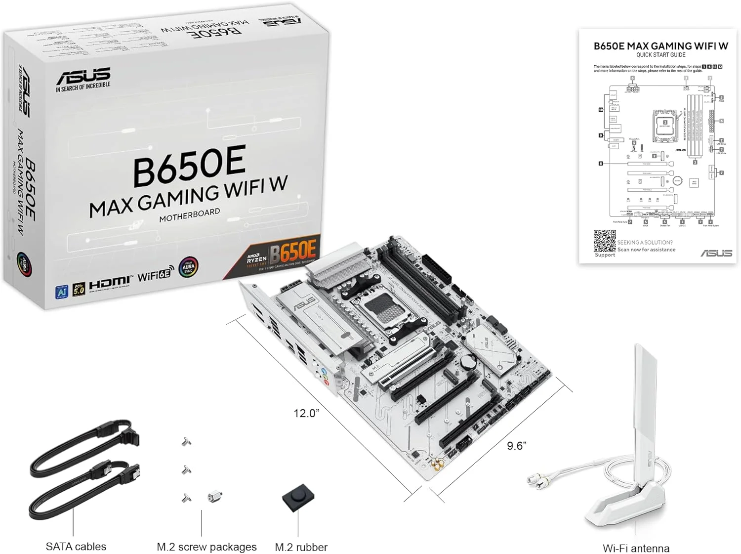 مادربرد ایسوس ASUS B650E MAX Gaming WiFi W – AMD B650 AM5 ATX، PCB سفید، DDR5، PCIe 5.0، 3X M.2، Wi-Fi 6E، LAN 2.5Gb، USB 10Gbps Type-C، DisplayPort، HDMI™، BIOS Flashback™، Aura Sync، Advanced AI PC