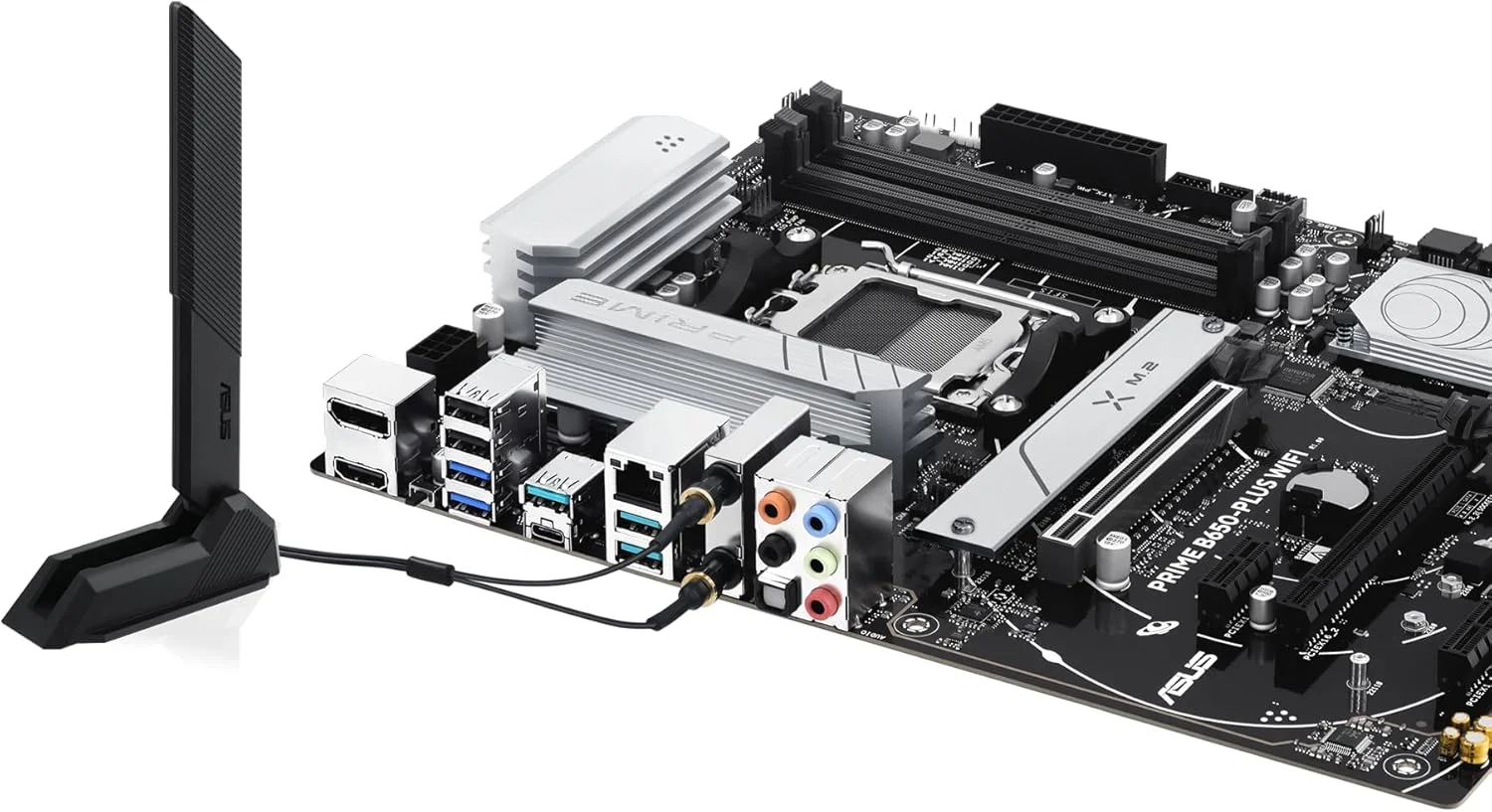 مادربرد ایسوس پرایم B650-PLUS WiFi AMD B650 AM5 Ryzen™ مناسب پردازنده‌های دسکتاپ سری 9000، 8000 و 7000، فرم فاکتور ATX، DDR5، PCIe 5.0 M.2، شبکه 2.5Gb LAN، WiFi 6E، HDMI™، SATA 6 Gbps، USB Type-C®، BIOS Flashback™، هدر Thunderbolt™ 4