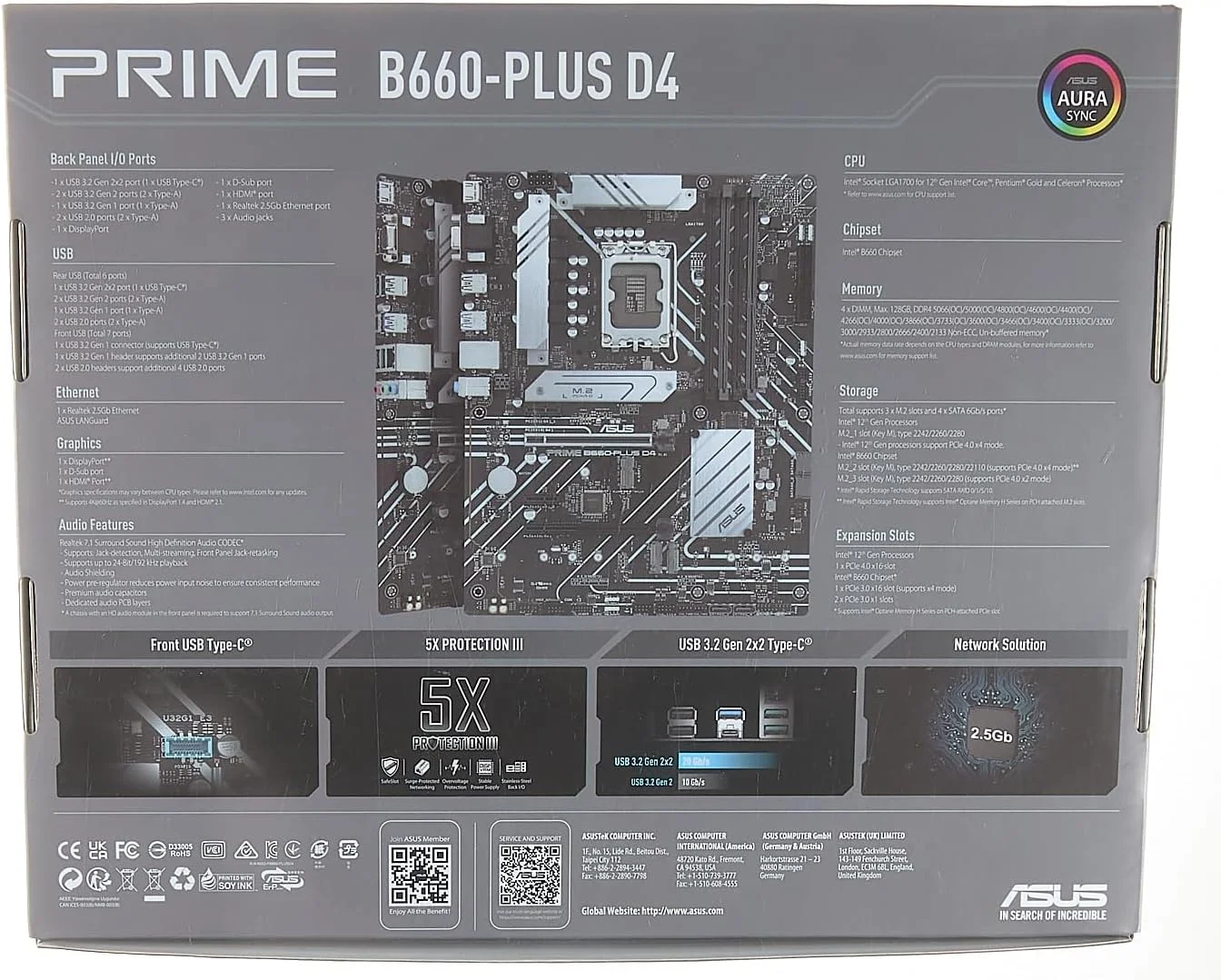 مادربرد ایسوس پرایم B660-PLUS D4 LGA 1700 (نسل دوازدهم اینتل) ATX (PCIe 4.0، DDR4، 3xM.2 Slots، 2.5Gb LAN، USB 3.2 Gen 2x2 Type-C در پنل پشتی، USB 3.2 Gen 1 Type-C در پنل جلویی، پشتیبانی از Thunderbolt 4 Header)