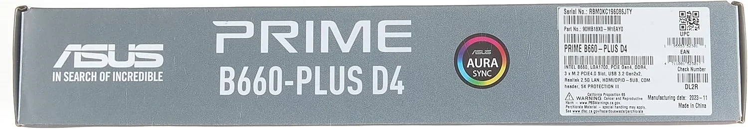 مادربرد ایسوس پرایم B660-PLUS D4 LGA 1700 (نسل دوازدهم اینتل) ATX (PCIe 4.0، DDR4، 3xM.2 Slots، 2.5Gb LAN، USB 3.2 Gen 2x2 Type-C در پنل پشتی، USB 3.2 Gen 1 Type-C در پنل جلویی، پشتیبانی از Thunderbolt 4 Header)