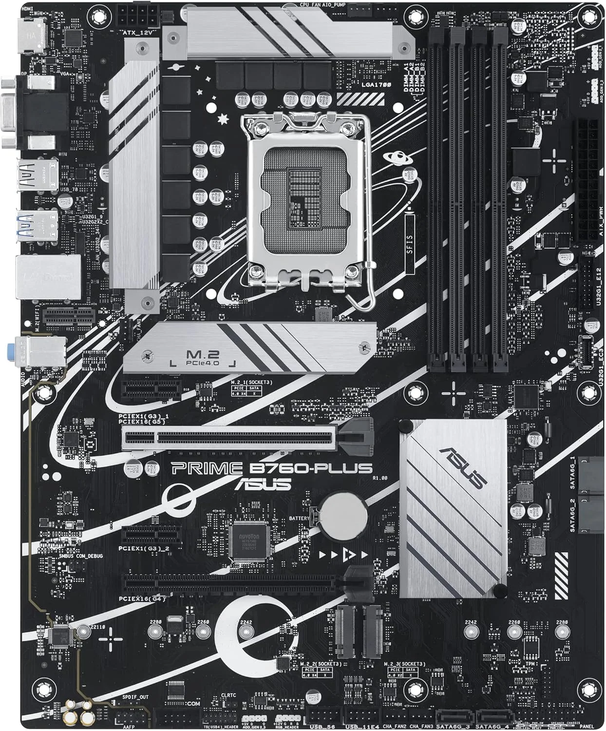 مادربرد ایسوس پرایم B760-PLUS اینتل B760 (نسل سیزدهم و دوازدهم) LGA1700 ATX، PCIe 5.0، DDR5، 3 اسلات PCIe 4.0 M.2، LAN 2.5Gb، DP، HDMI، USB 3.2 Gen 2x2 Type-C، USB 3.2 Gen 1 Type-C جلویی، تاندربولت (USB4)