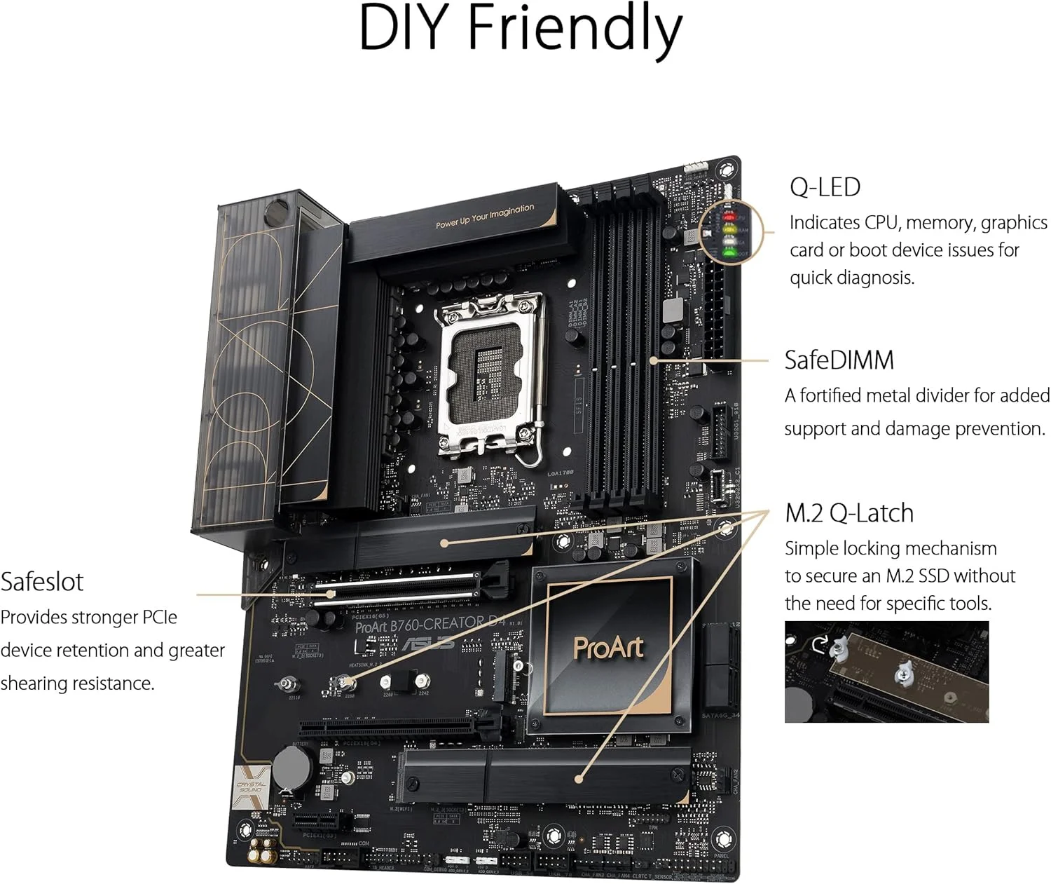 مادربرد ASUS ProArt B760-CREATOR D4 Intel LGA 1700 (نسل سیزدهم و دوازدهم) ATX مخصوص تولید محتوا، DDR4، PCIe 5.0، 3xM.2 Slots، LAN 2.5Gb & 1Gb، USB 3.2 Gen 2x2 Type-C در جلو، هدر Thunderbolt (USB4®)