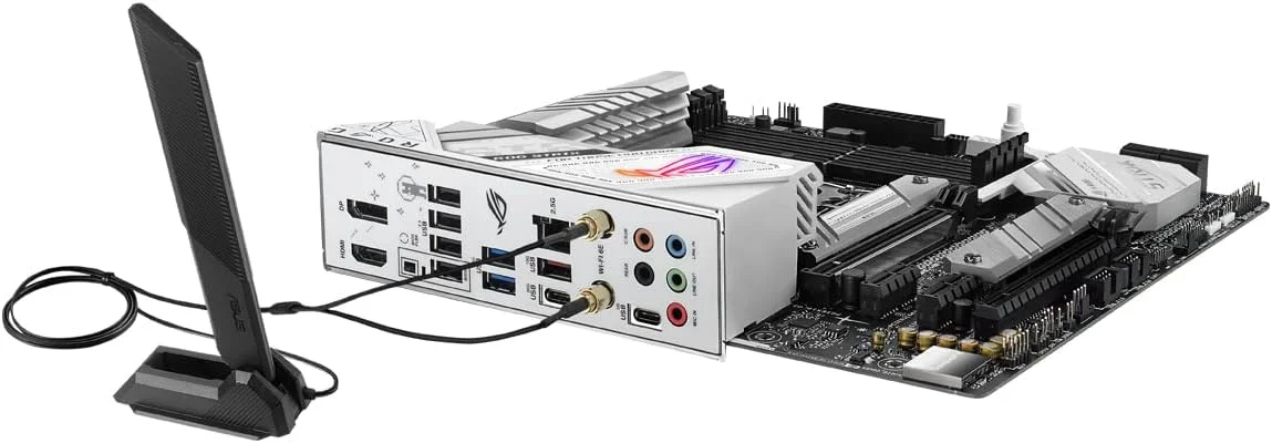 مادربرد ASUS ROG STRIX B760-G GAMING WIFI Intel B760 LGA 1700 سفید mATX با 12 + 1 فاز قدرت، DDR5، PCIe 5.0 x16 SafeSlot، دو اسلات PCIe 4.0 M.2، WiFi 6E، اترنت 2.5G و Aura Sync
